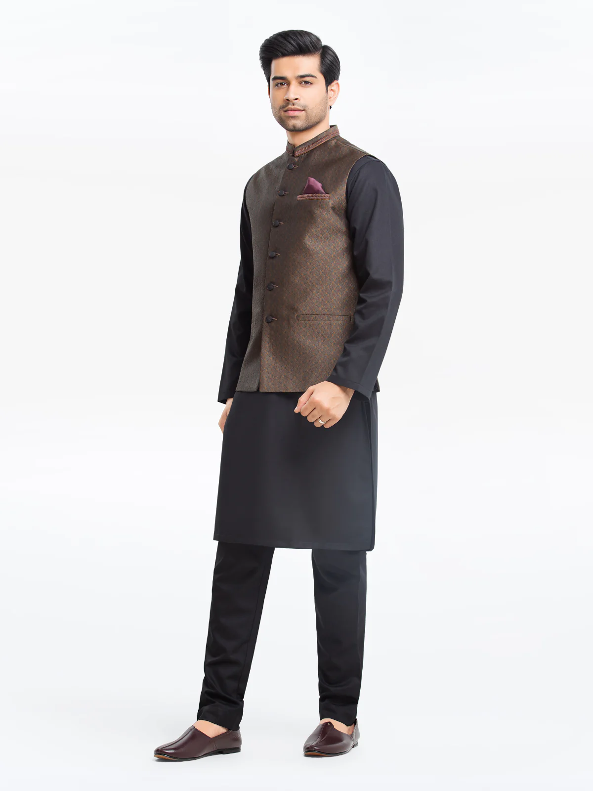 Embroidered Jamawar Waistcoat - EMTWCC23-158 - Image 4