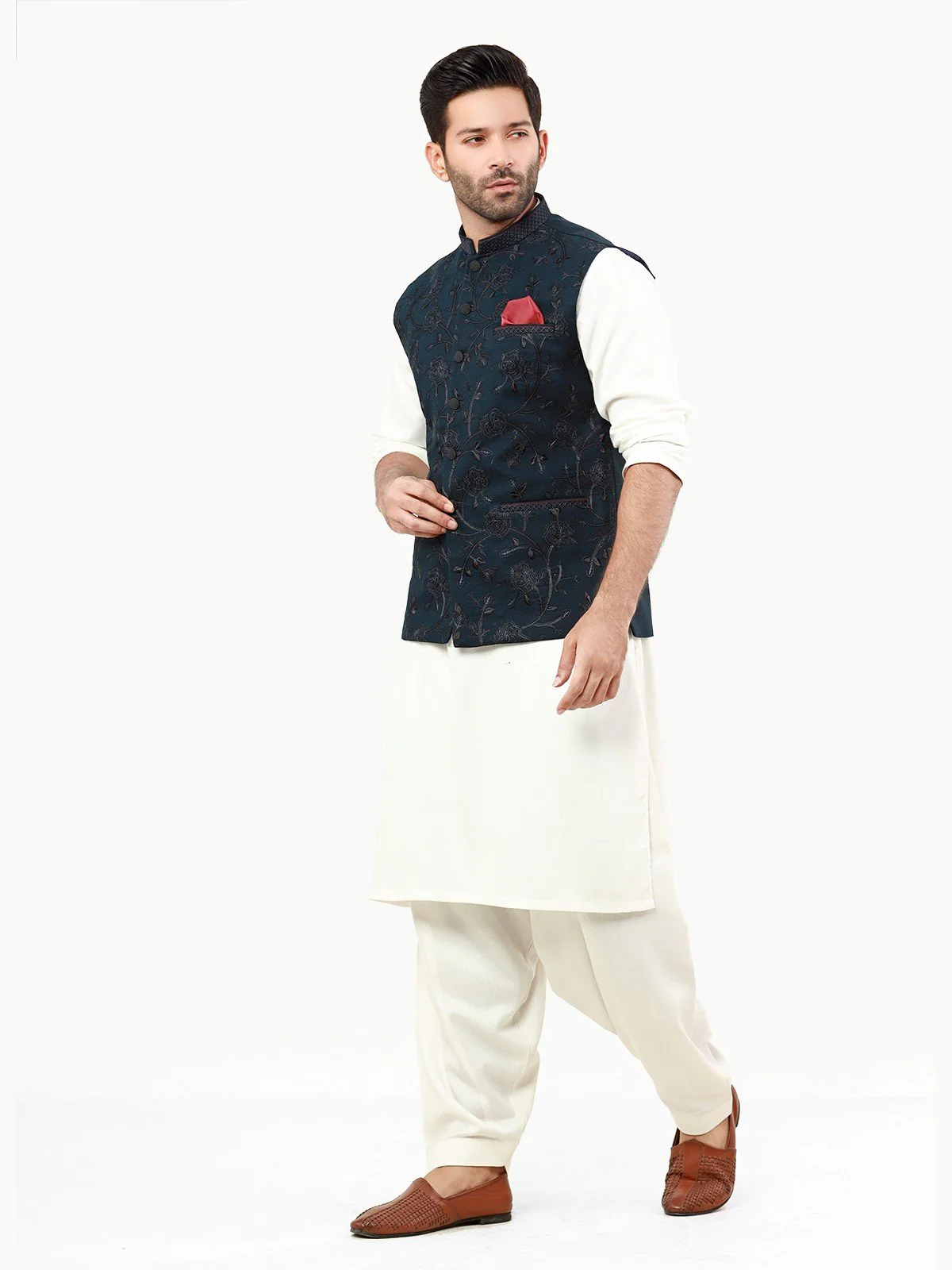 Embroidered Cotton Waistcoat - EMTWCC22-110