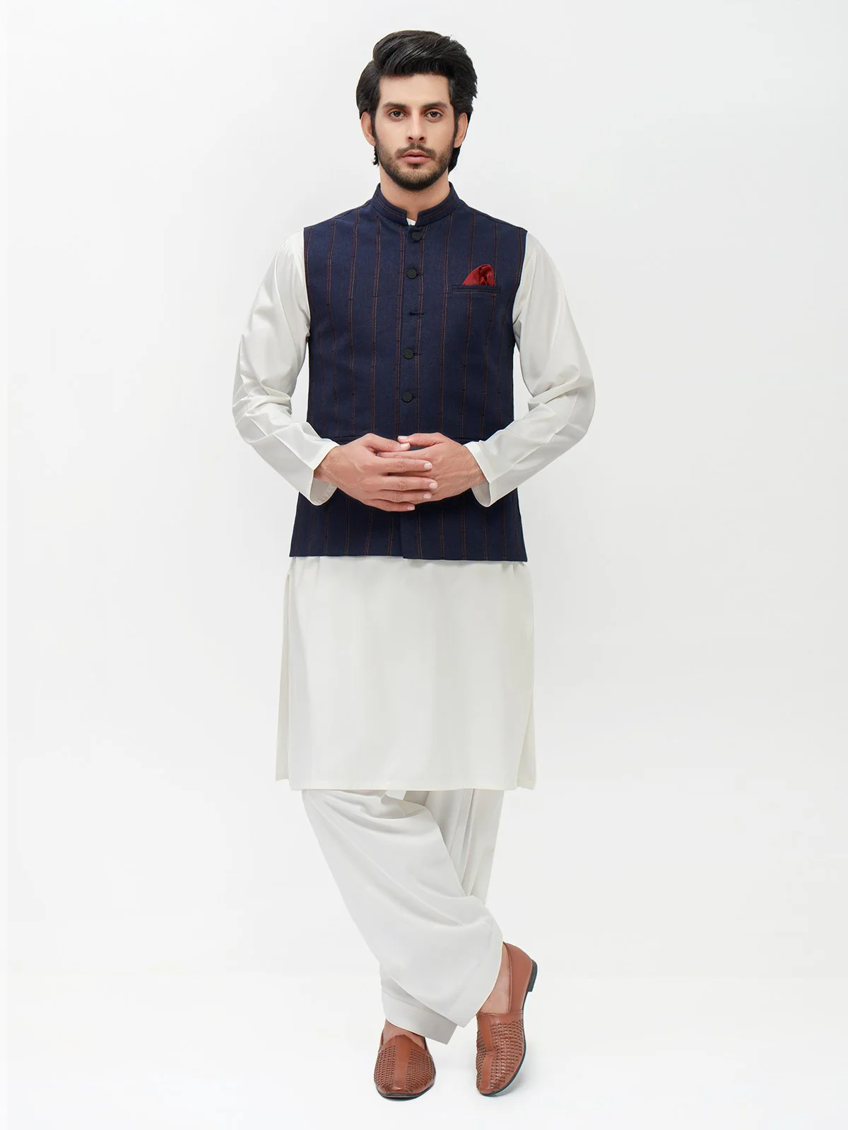 Embroidered Linen Waistcoat - EMTWC22-35778