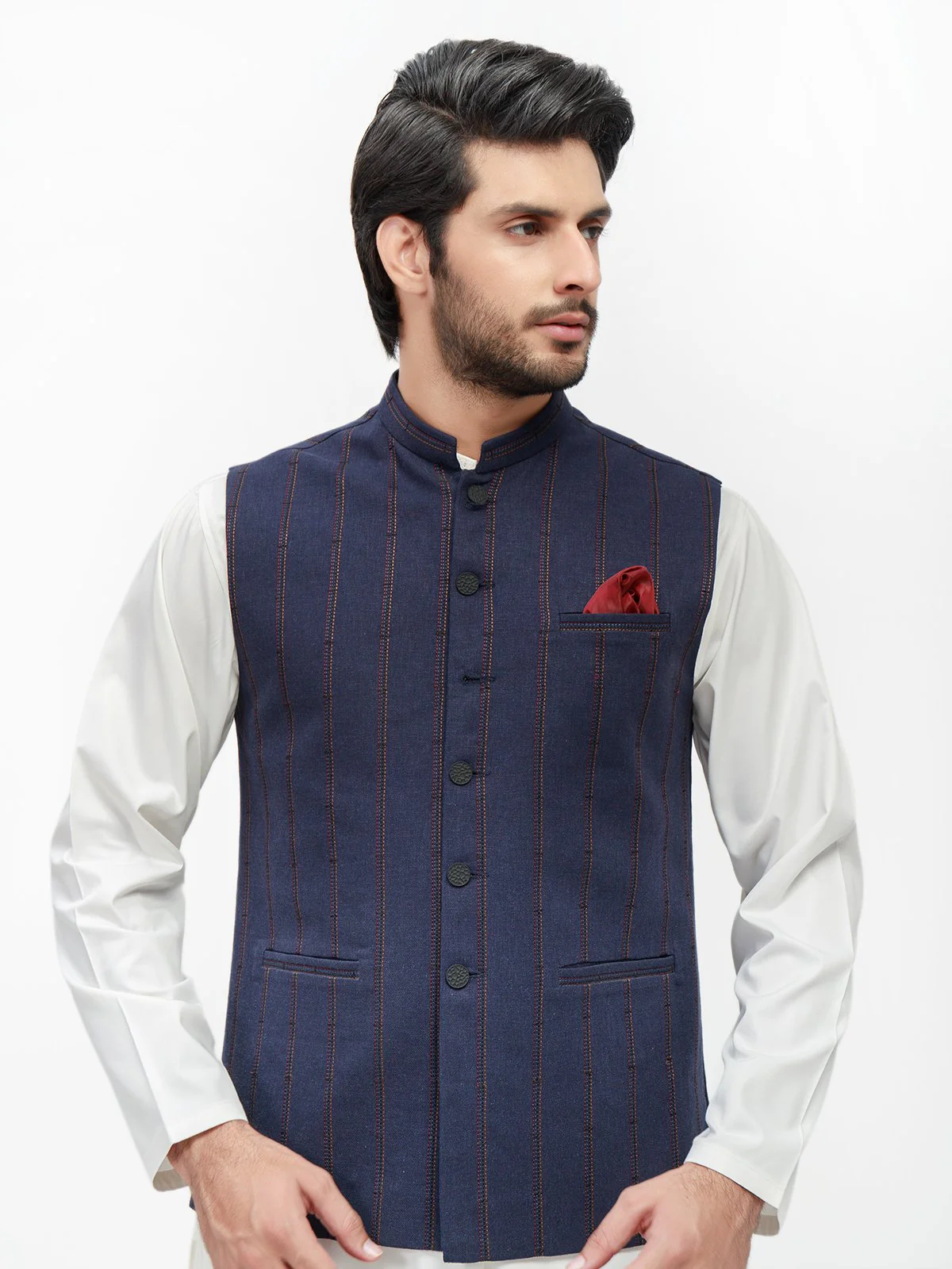 Embroidered Linen Waistcoat - EMTWC22-35778 - Image 2