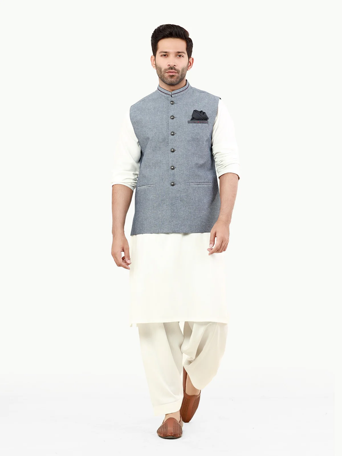 Embroidered Cotton Waistcoat - EMTWC22-35813