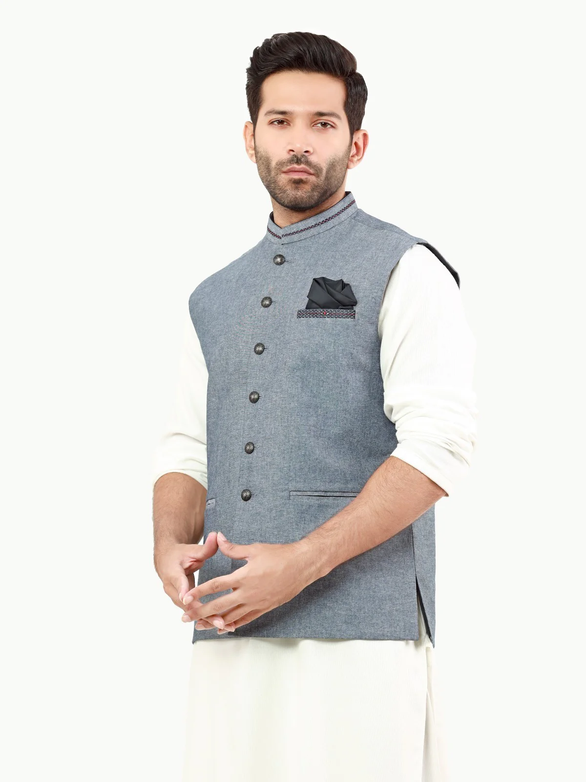 Embroidered Cotton Waistcoat - EMTWC22-35813 - Image 2