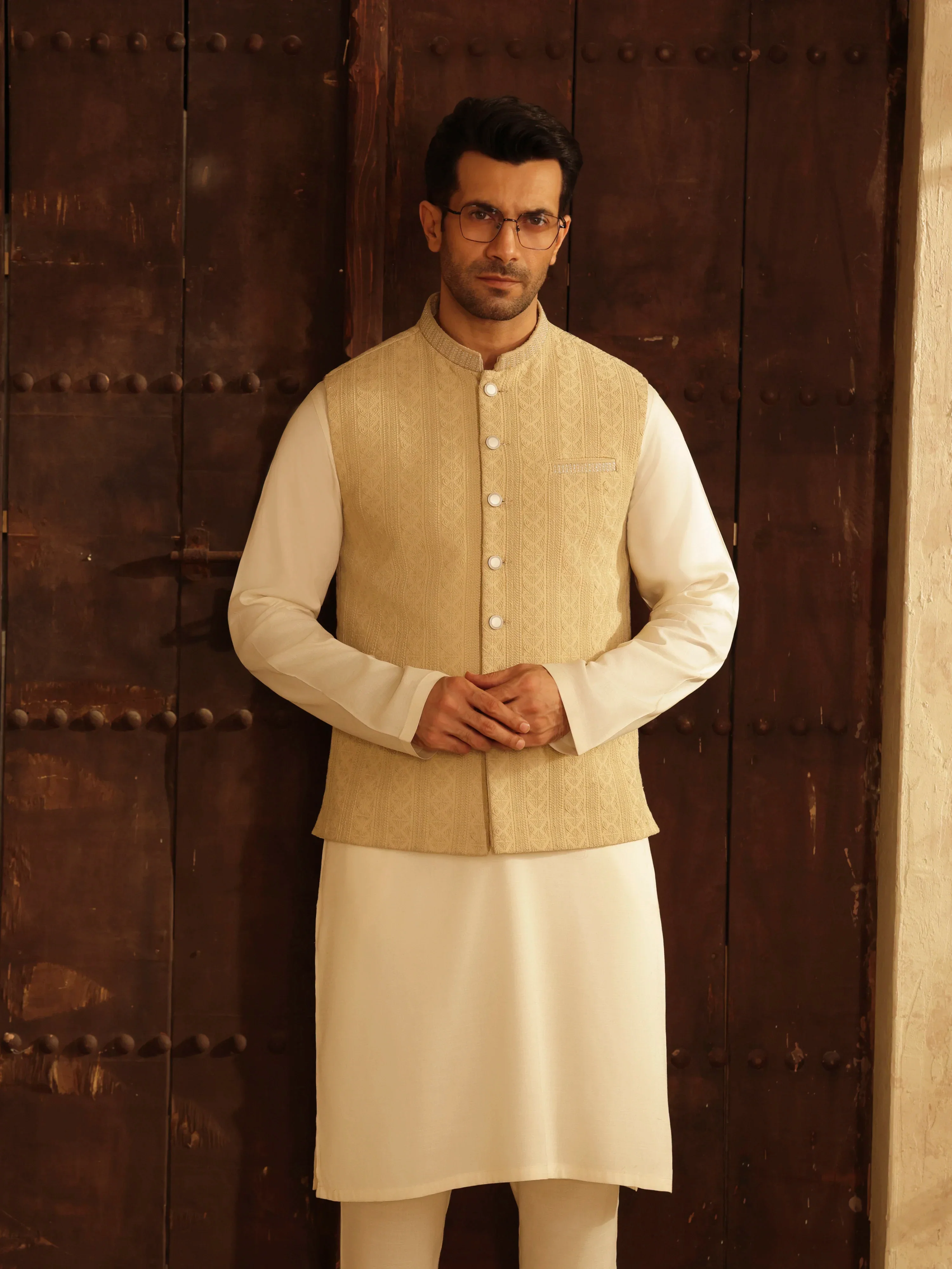 Embroidered Dobby Waistcoat Suit - ECMTWCS5-035