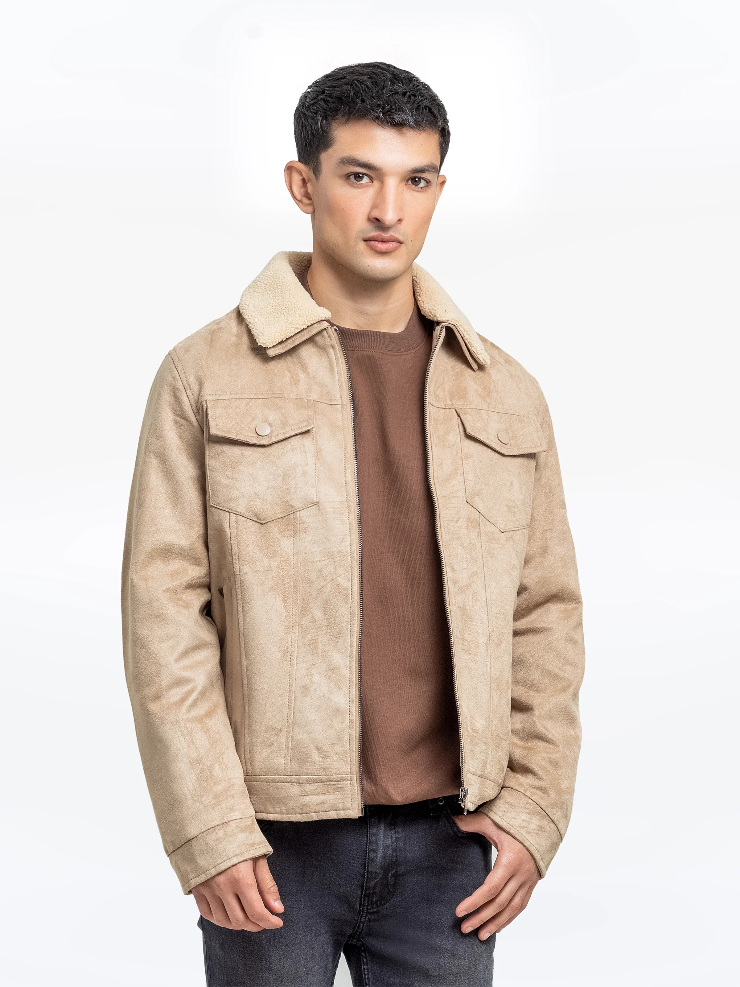 Fur Collar Suede Jacket - EMTJ24-033