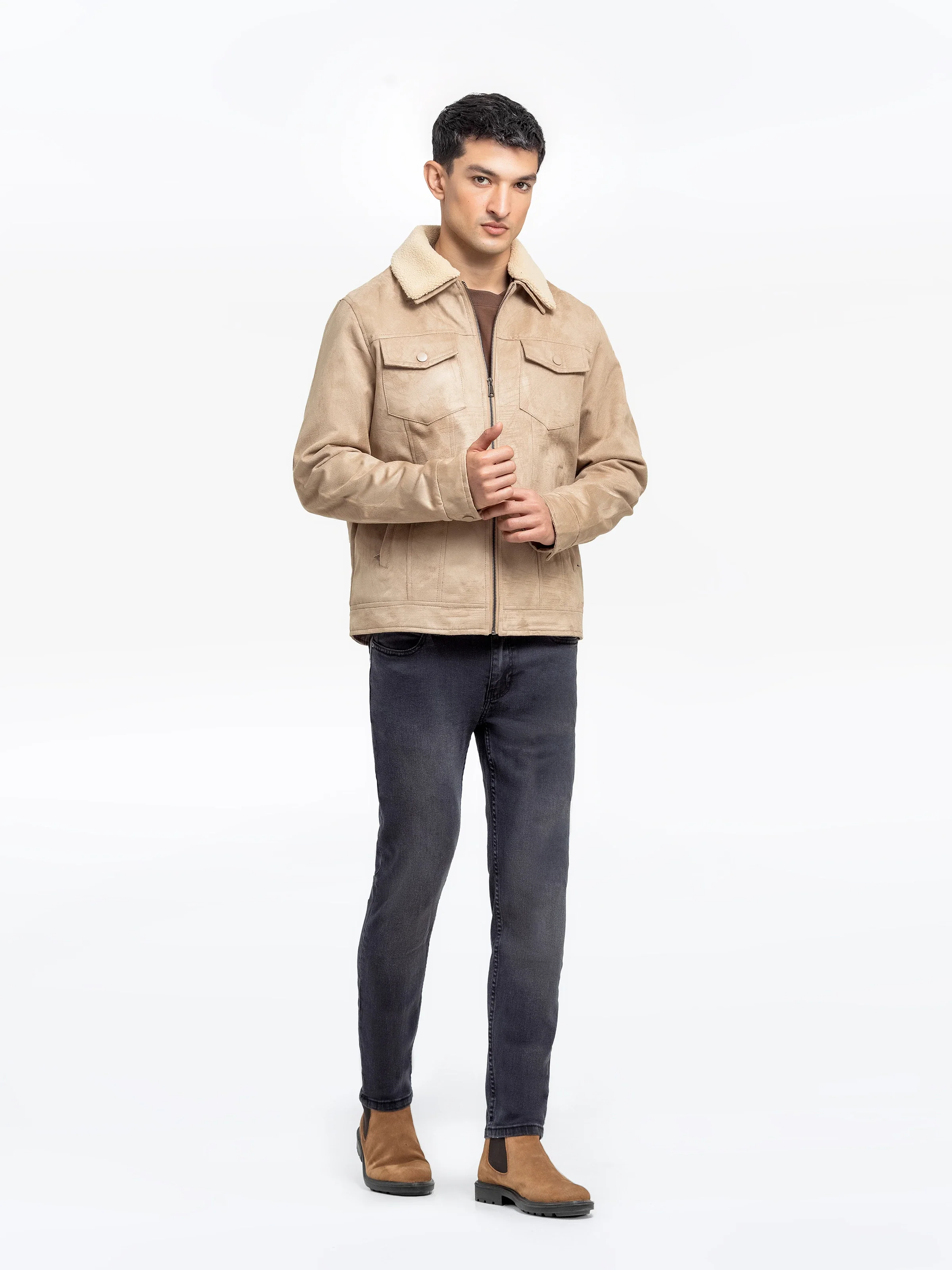 Fur Collar Suede Jacket - EMTJ24-033 - Image 2