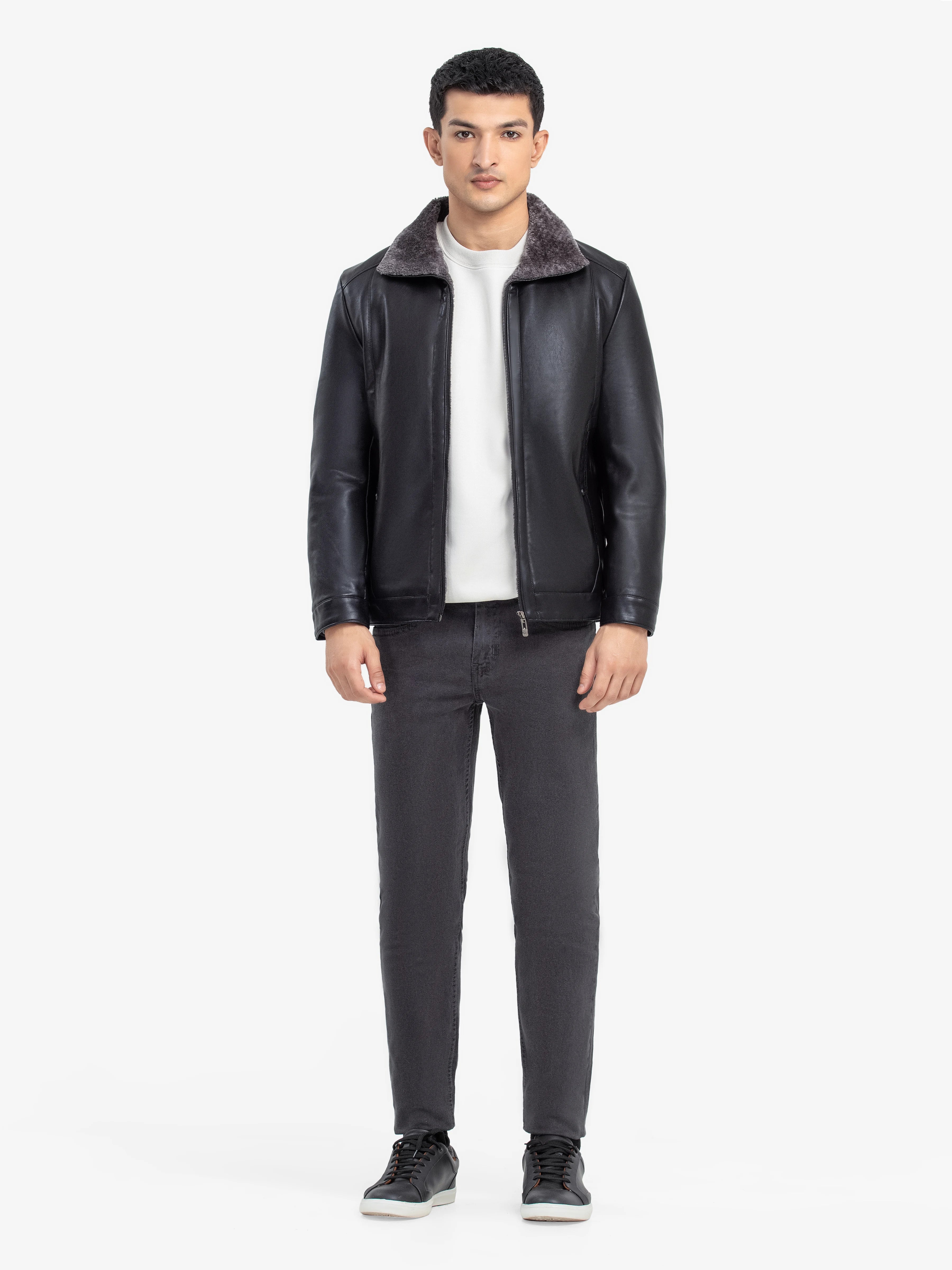 Fur Collar Leather Jacket - EMTJ24-024 - Image 2
