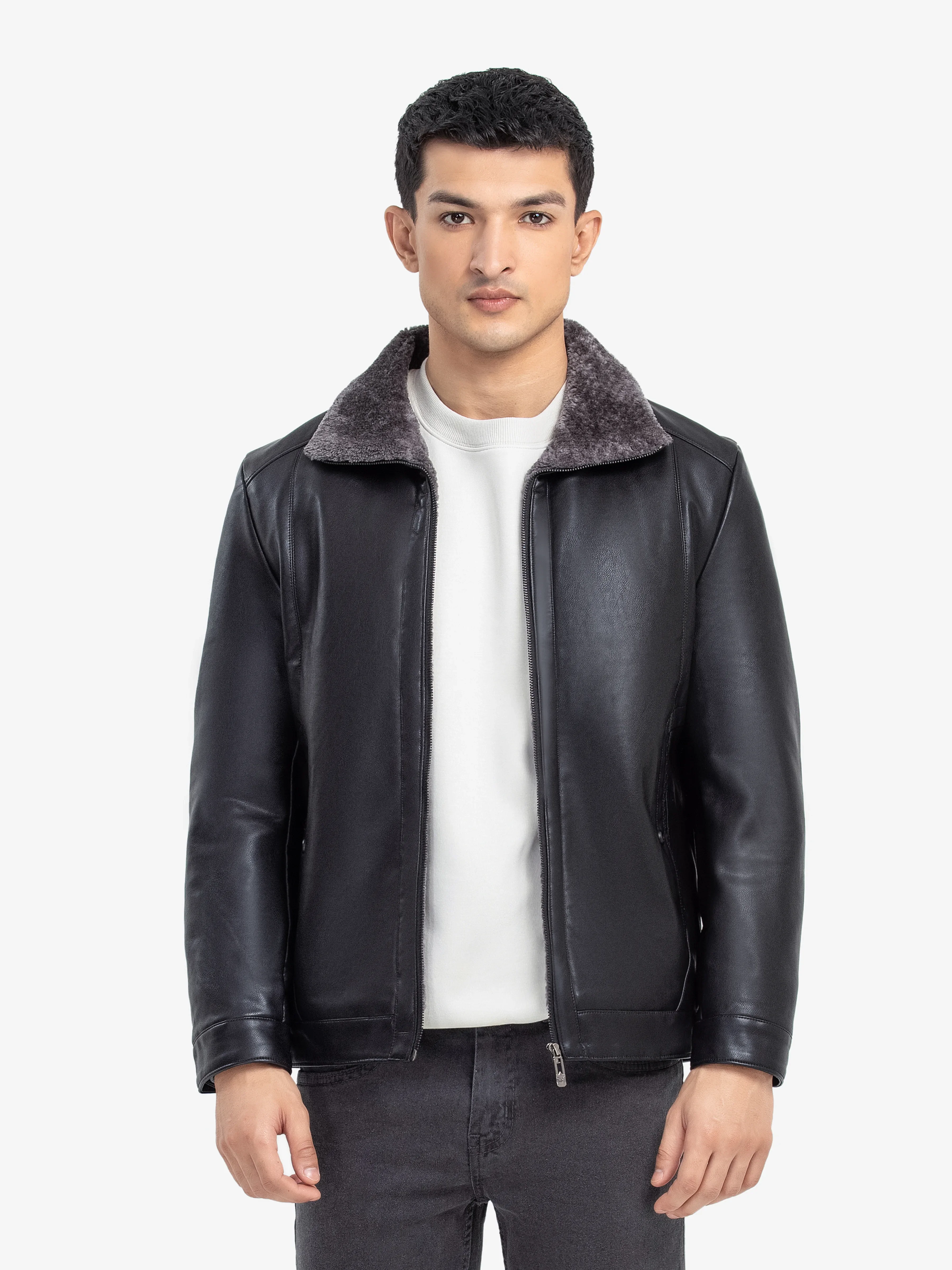 Fur Collar Leather Jacket - EMTJ24-024 - Image 3
