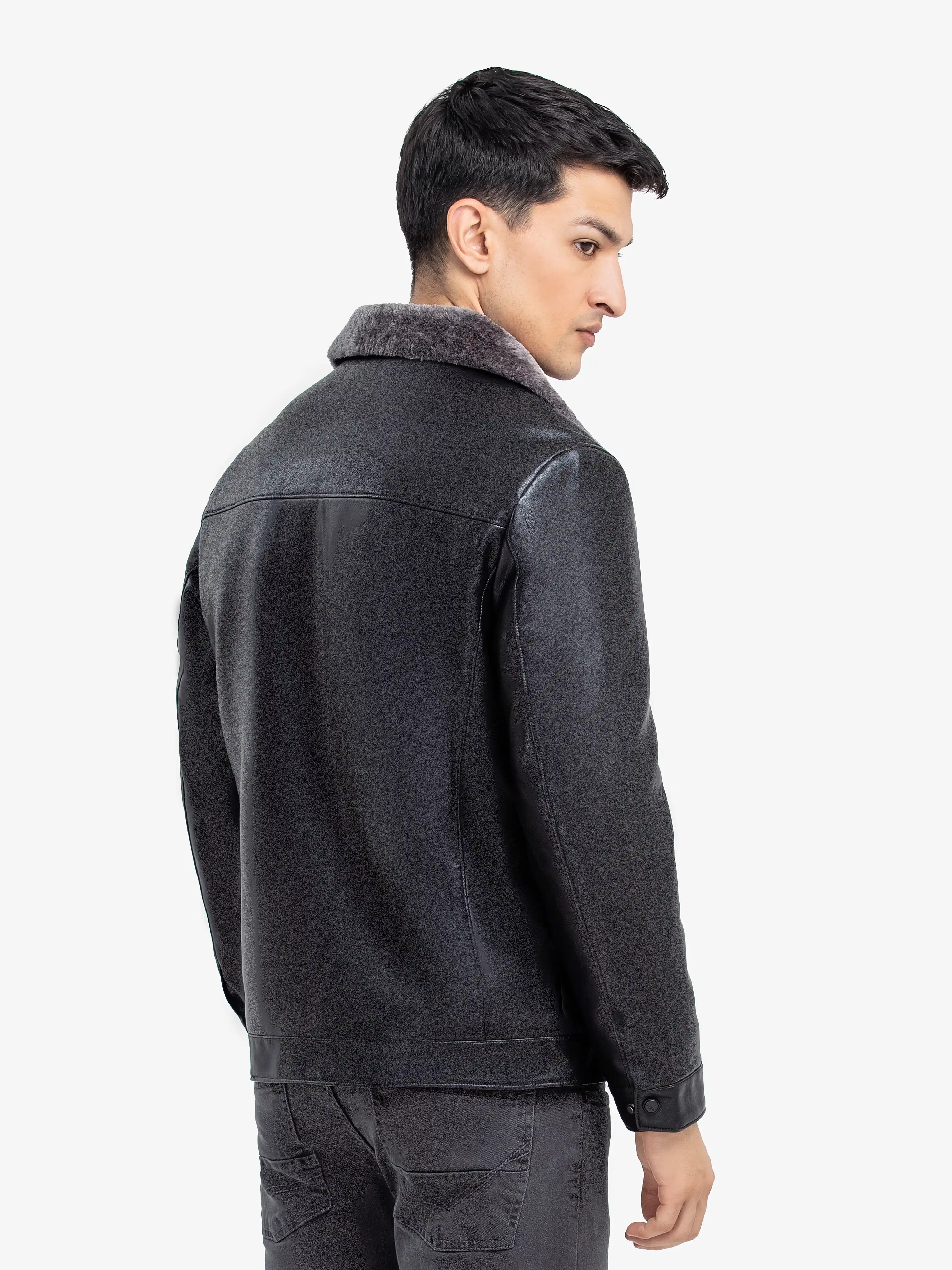 Fur Collar Leather Jacket - EMTJ24-024 - Image 5