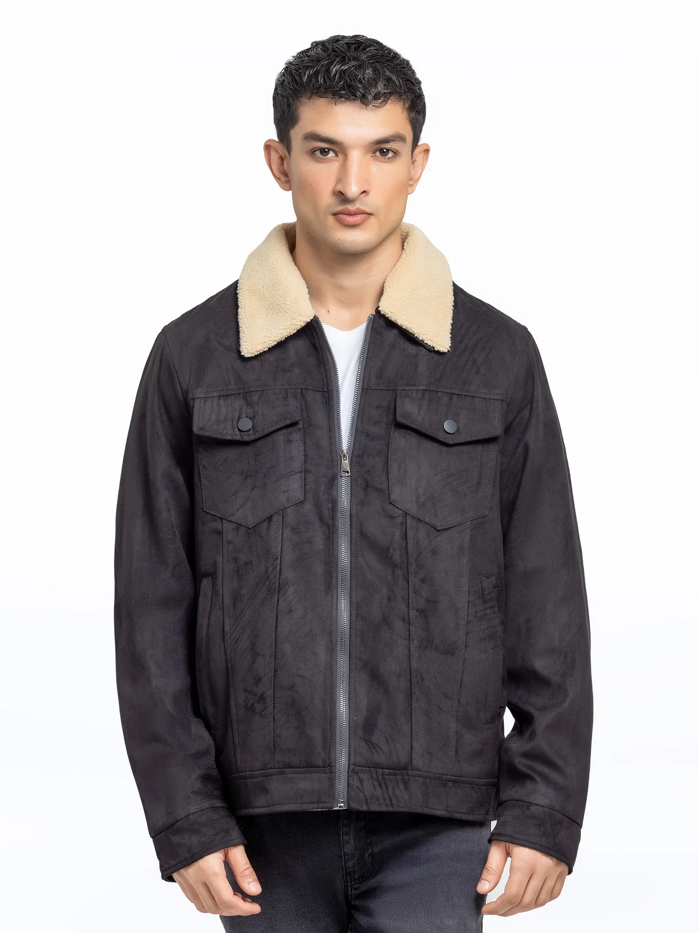 Fur Collar Suede Jacket - EMTJ24-034 - Image 2