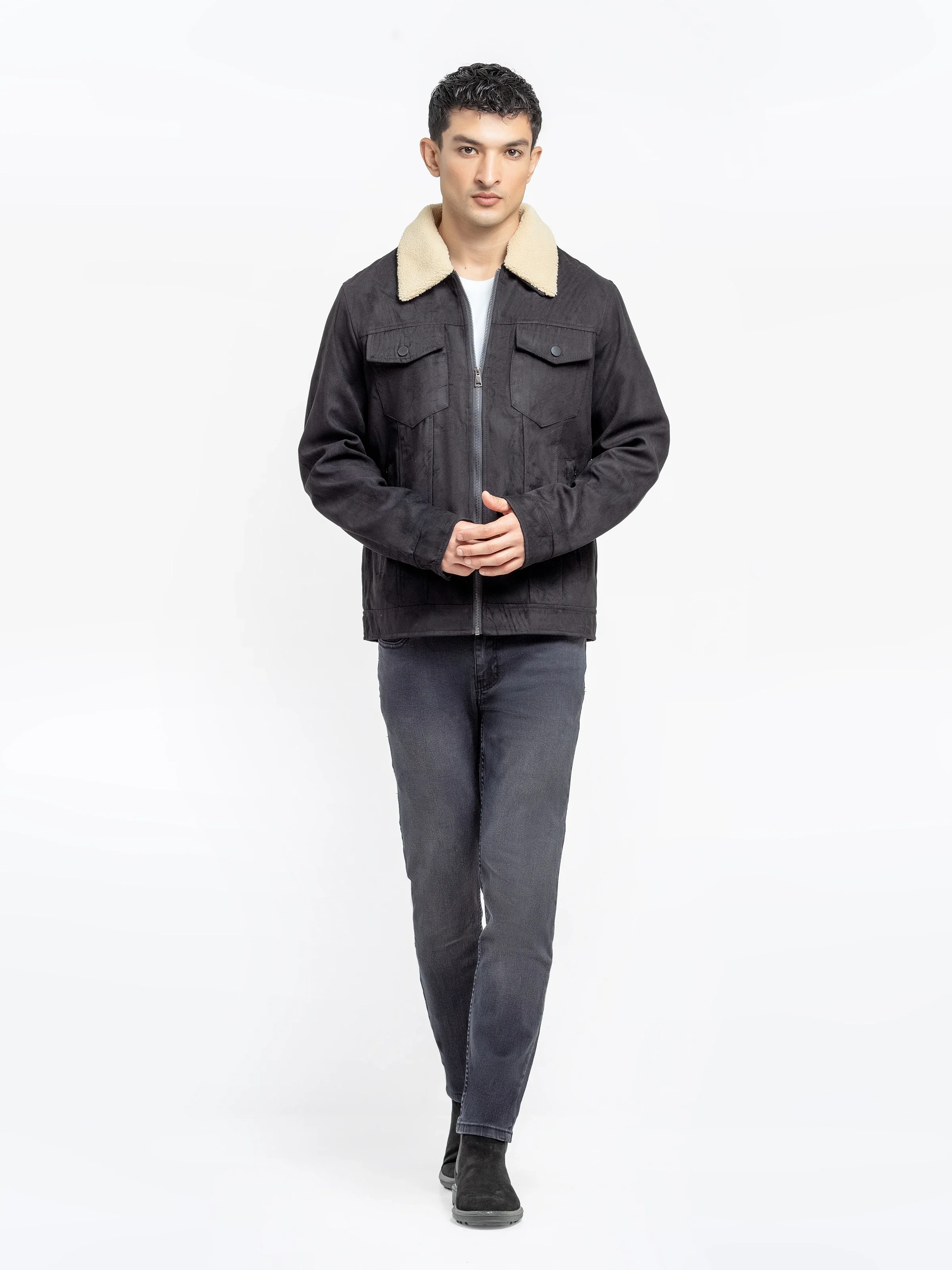 Fur Collar Suede Jacket - EMTJ24-034 - Image 3