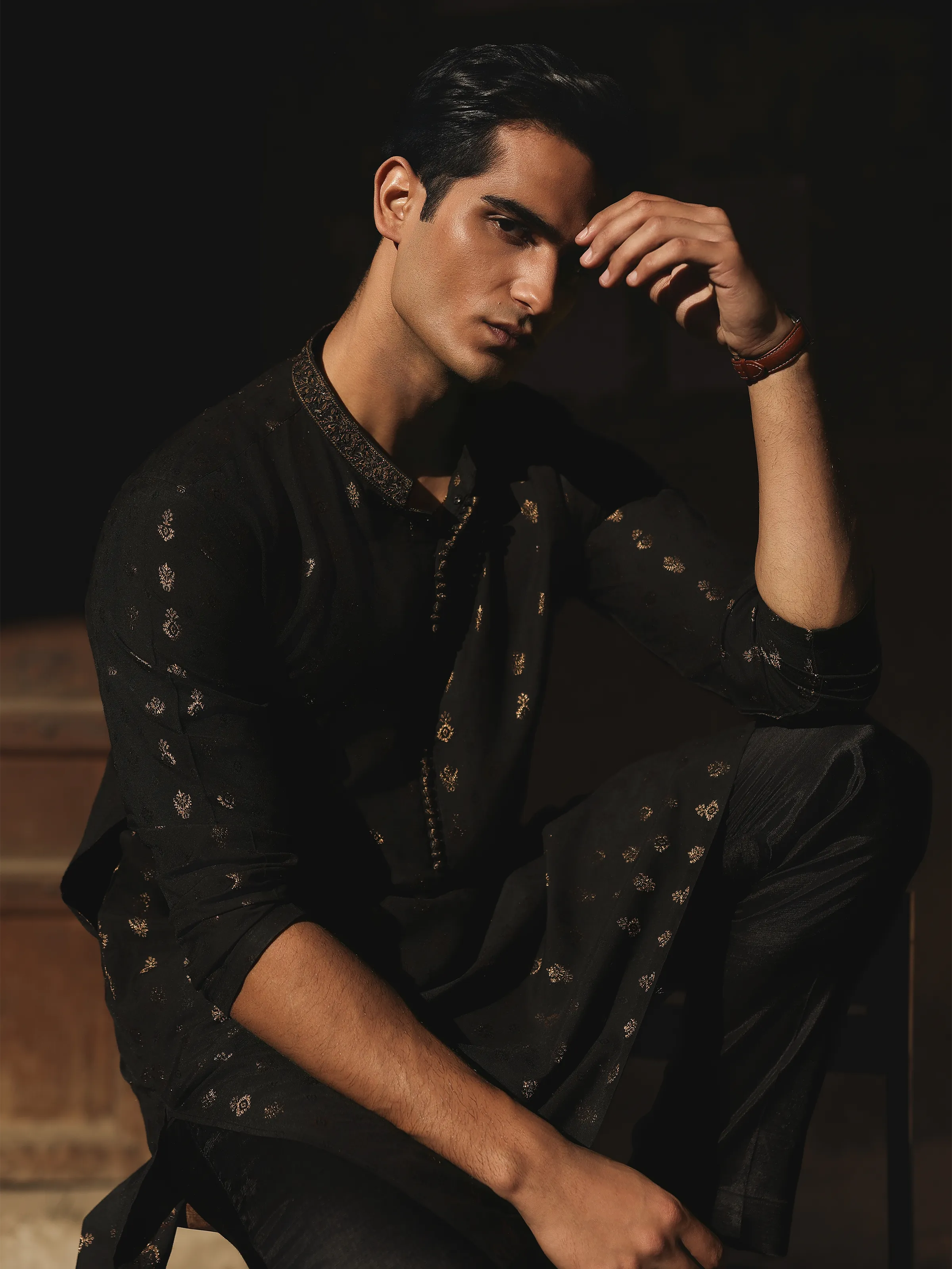 Embroidered Jacquard Kurta Pajama - EMTKPC5-001 - Image 2