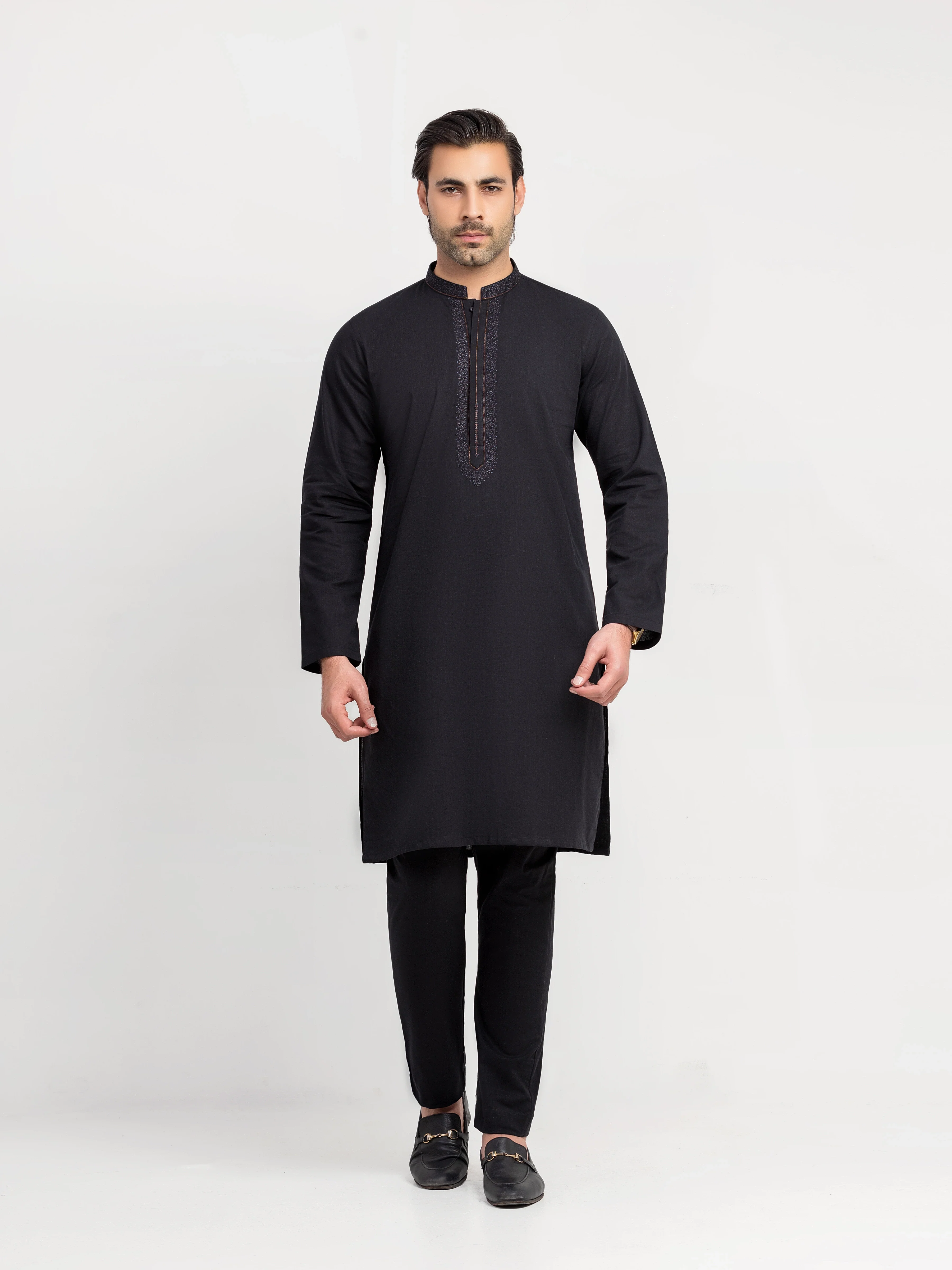Embroidered Cotton Slub Kurta Pajama - EMTKPT6-104