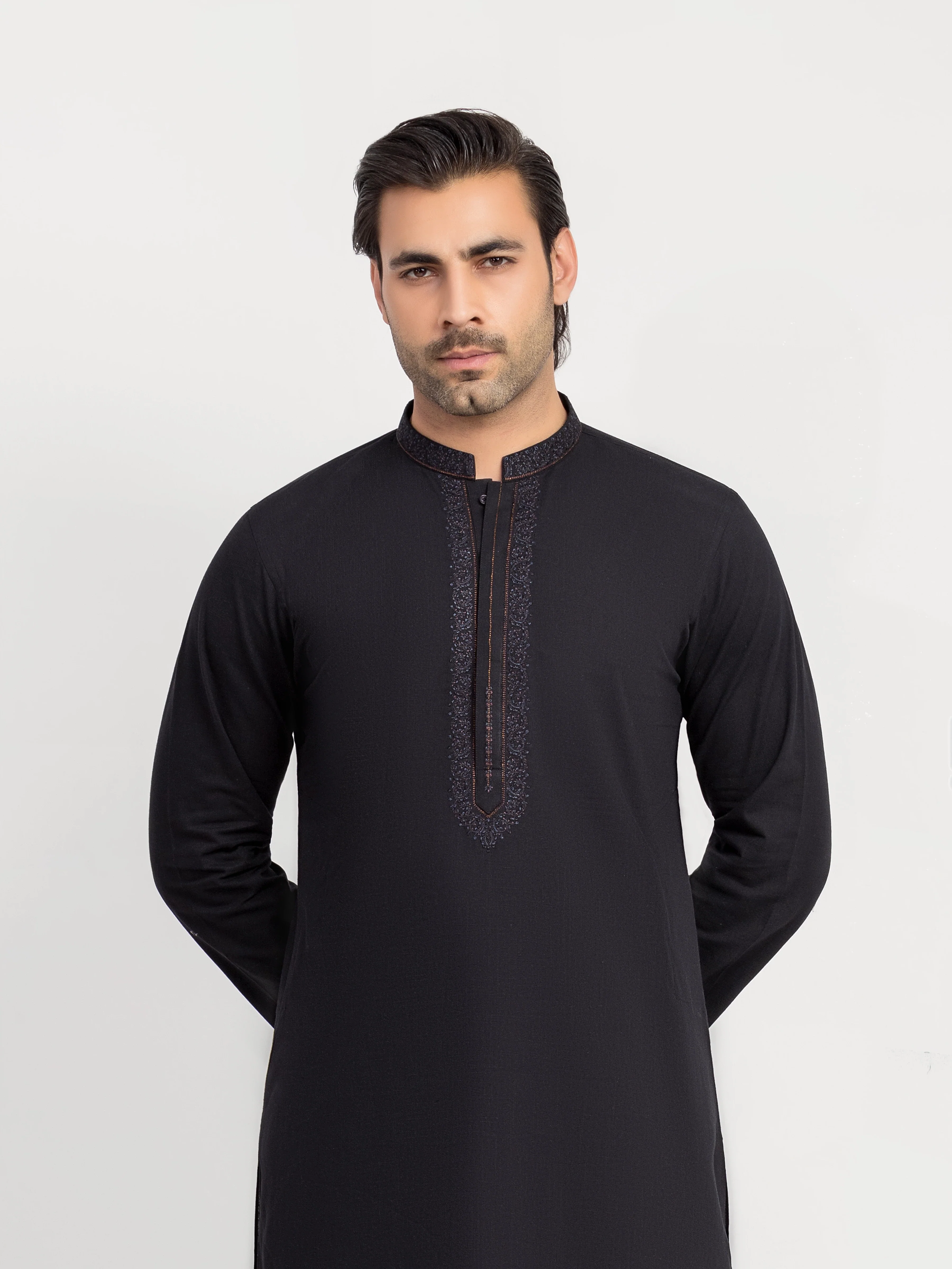 Embroidered Cotton Slub Kurta Pajama - EMTKPT6-104 - Image 2