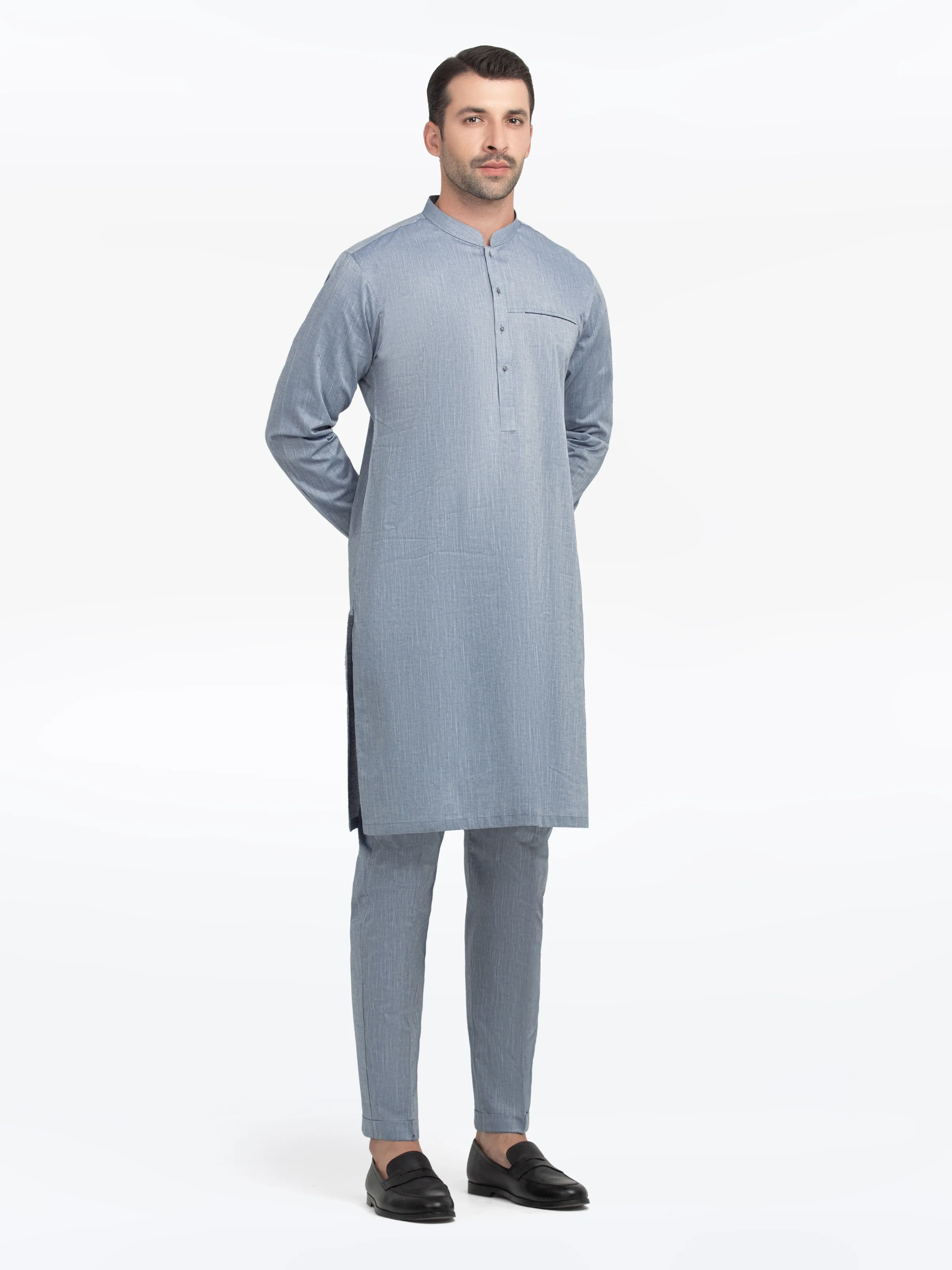 Embroidered Chambray Kurta Pajama - EMTKPT5-058 - Image 4
