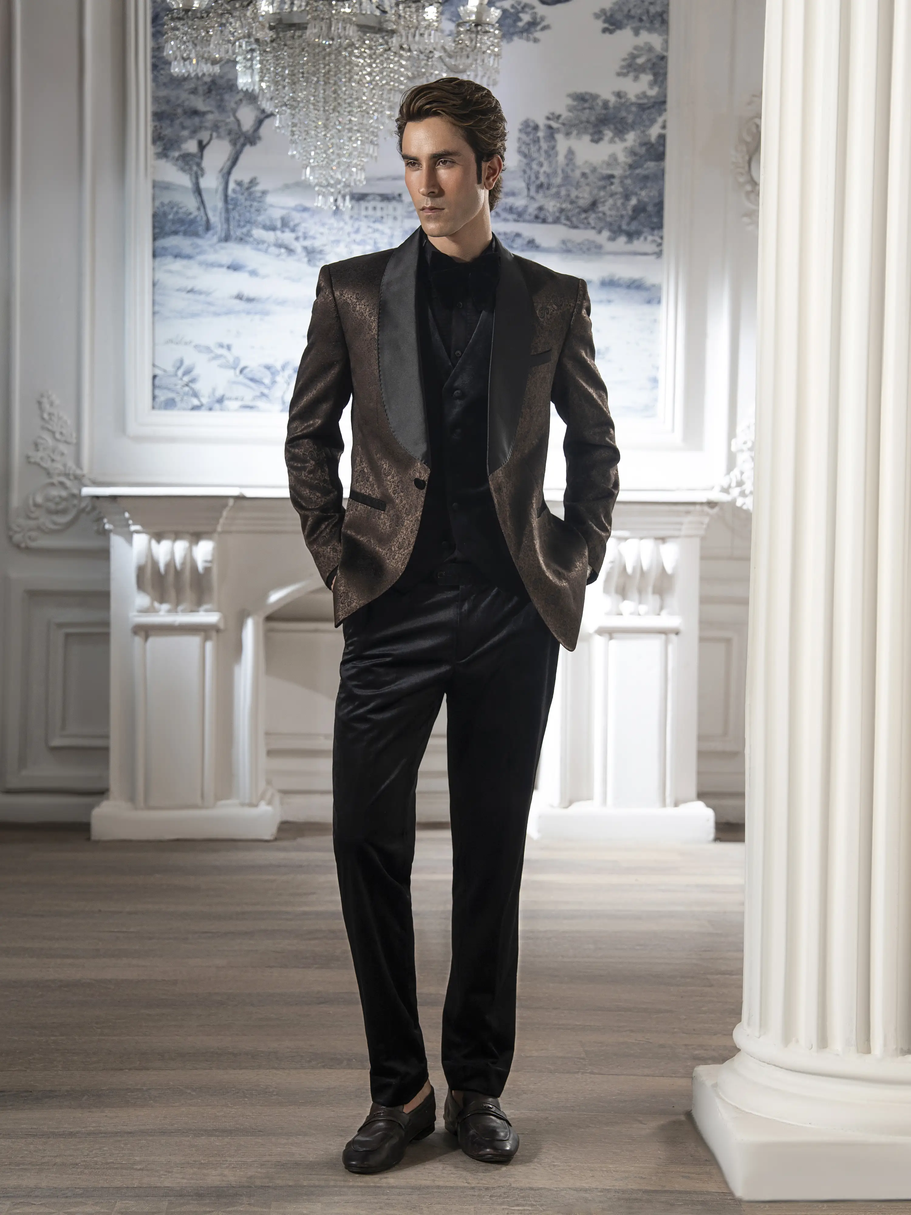 Rounded Shawl Collar Tuxedo Suit - ECMTCPT5-1007 - Image 4