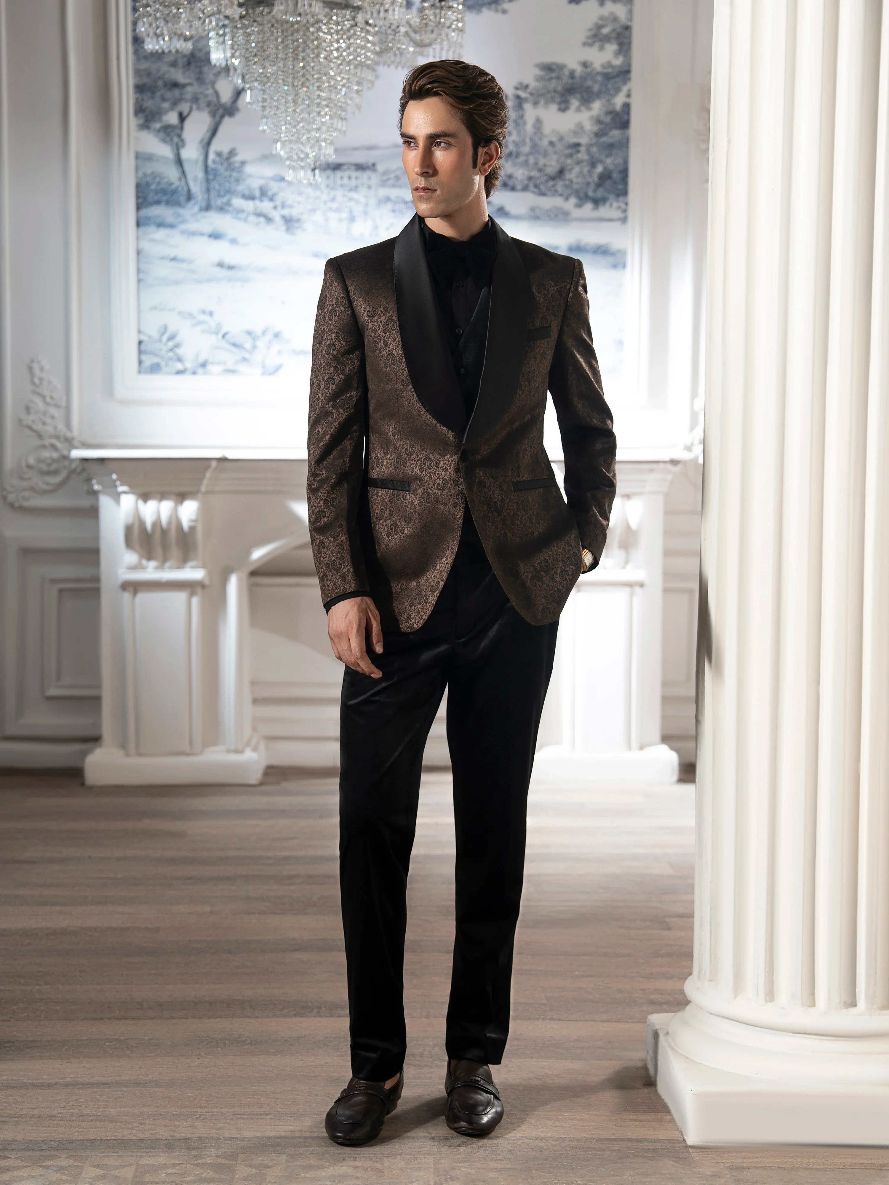 Rounded Shawl Collar Tuxedo Suit - ECMTCPT5-1007 - Image 5