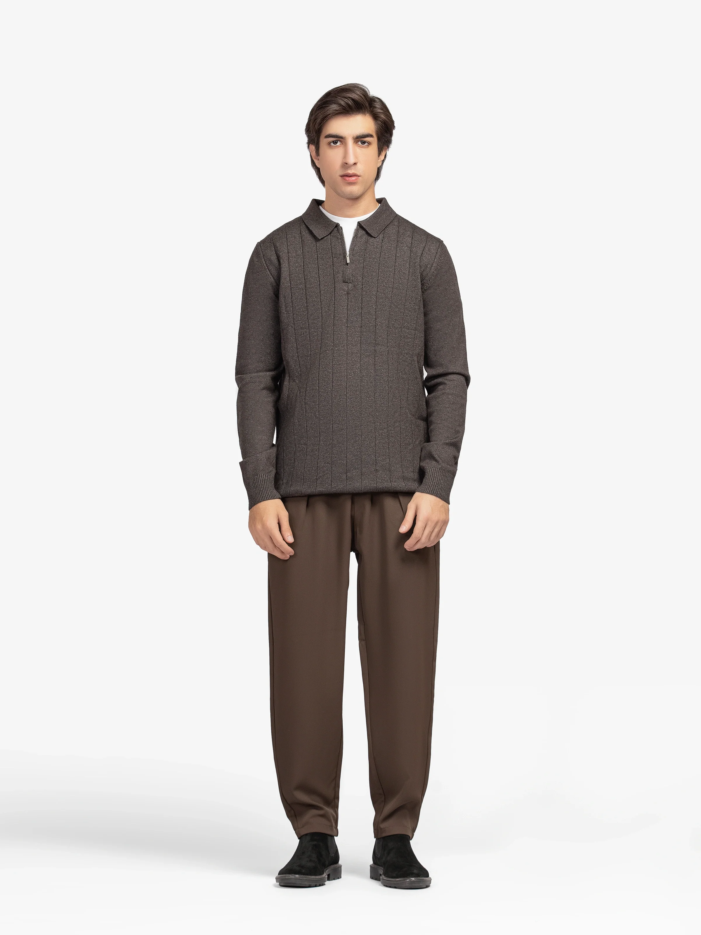 Drop Needle Zipper Sweater - EMTSWT5-030 - Image 3