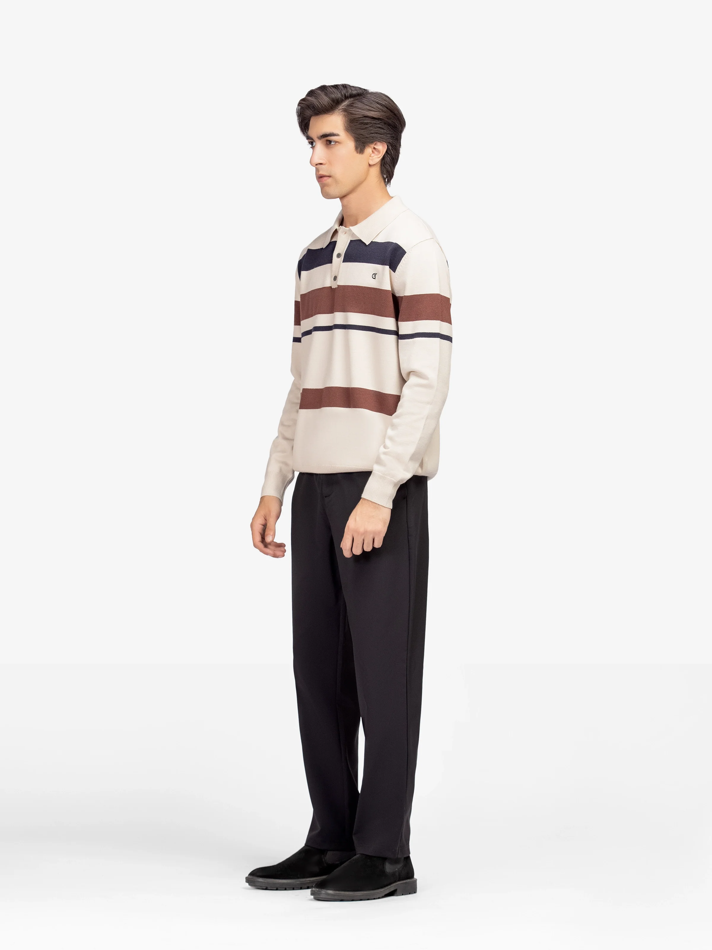 Woolen Striped Polo Sweater - EMTSWT5-026 - Image 4