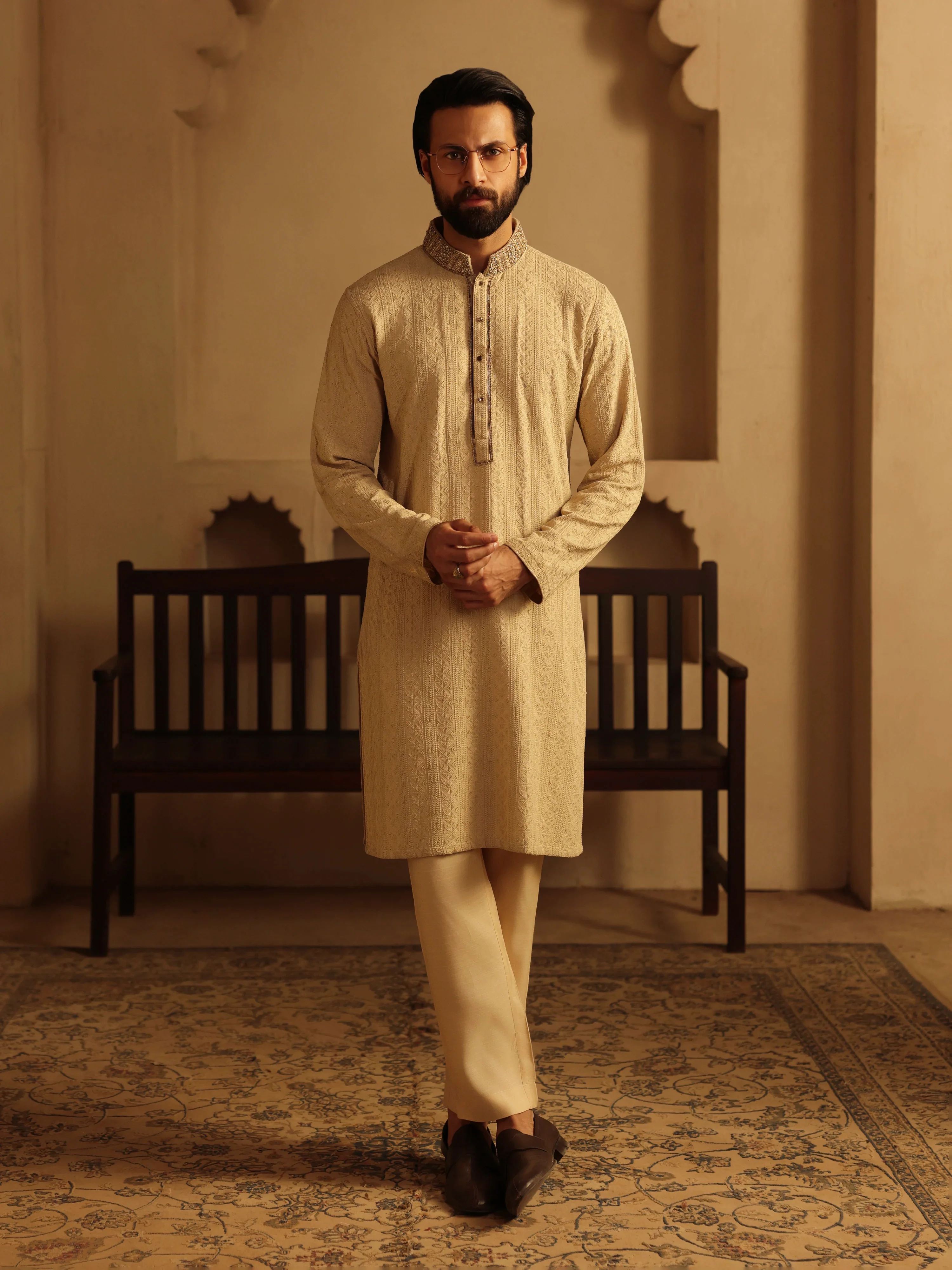 Embroidered Schiffli Kurta Pajama - ECMTKP5-006