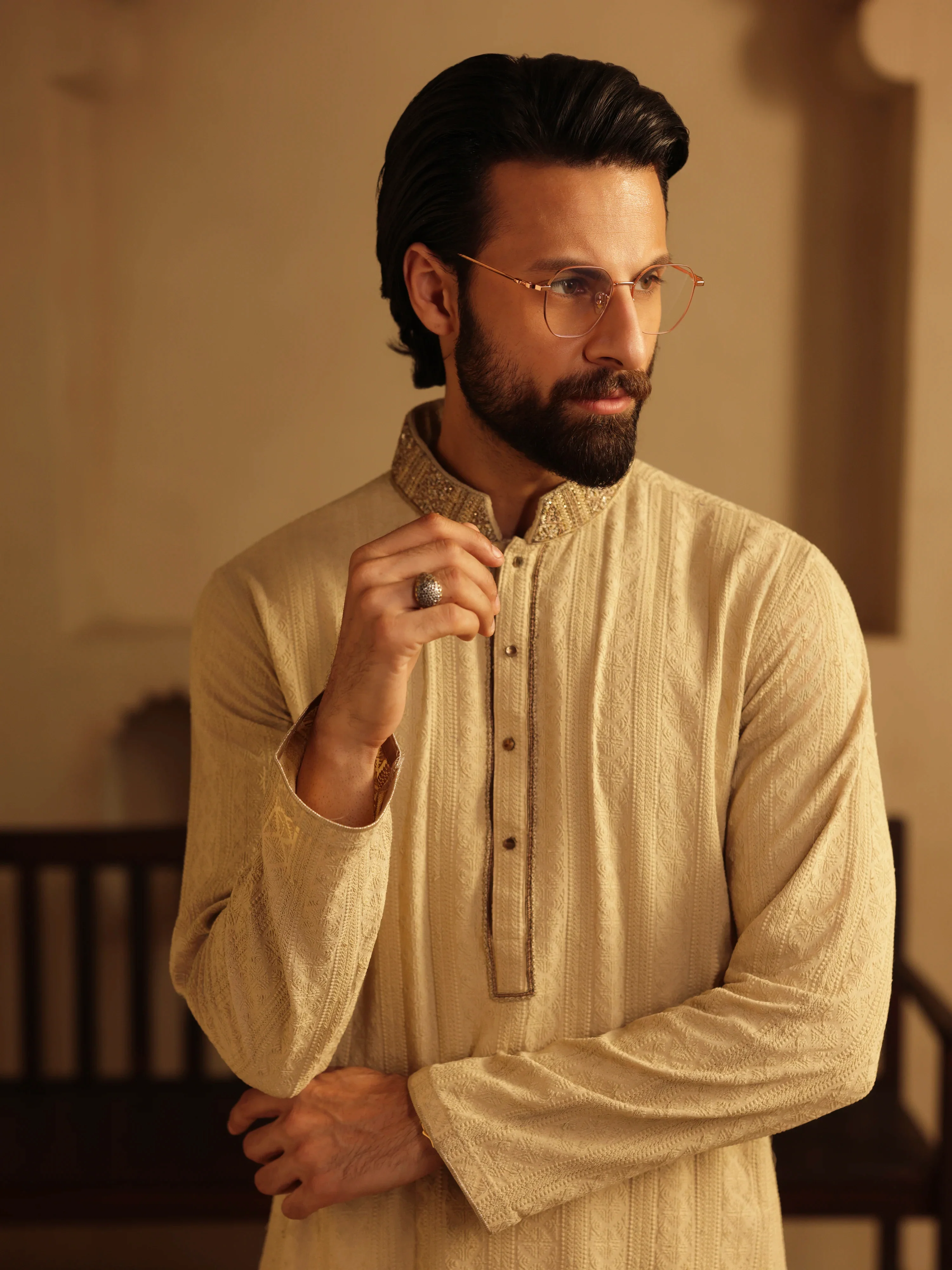Embroidered Schiffli Kurta Pajama - ECMTKP5-006 - Image 2