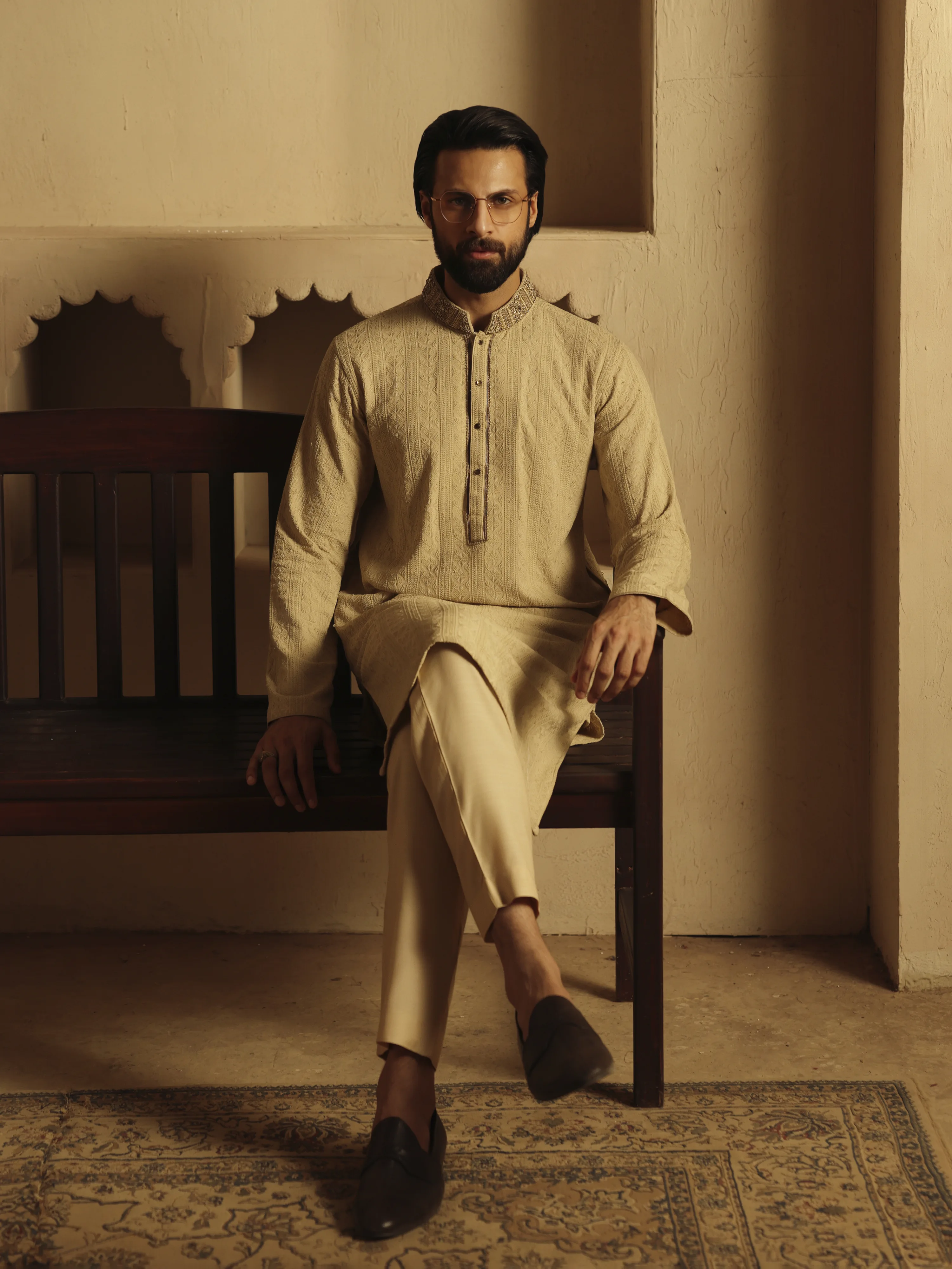 Embroidered Schiffli Kurta Pajama - ECMTKP5-006 - Image 3