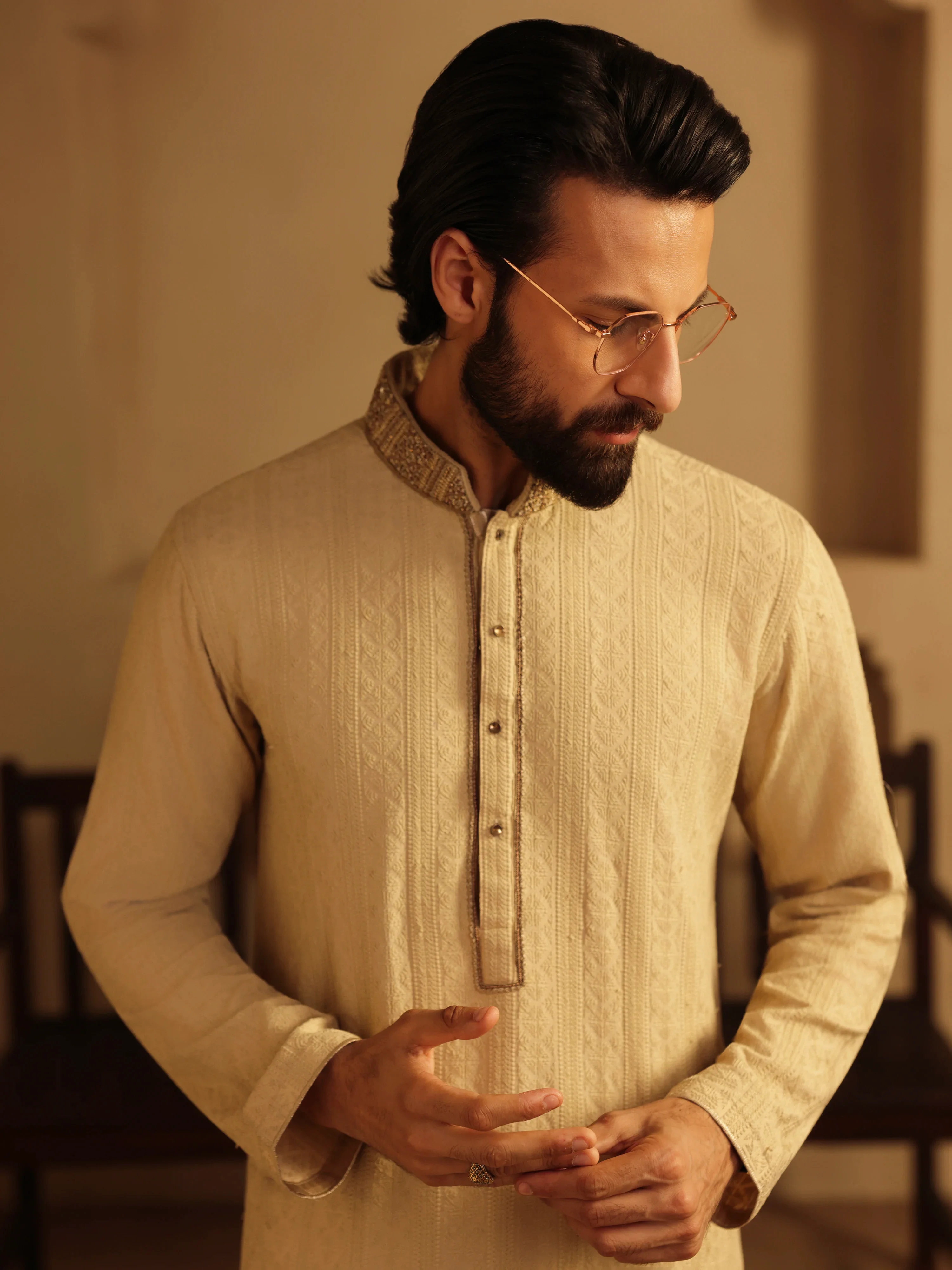 Embroidered Schiffli Kurta Pajama - ECMTKP5-006 - Image 4