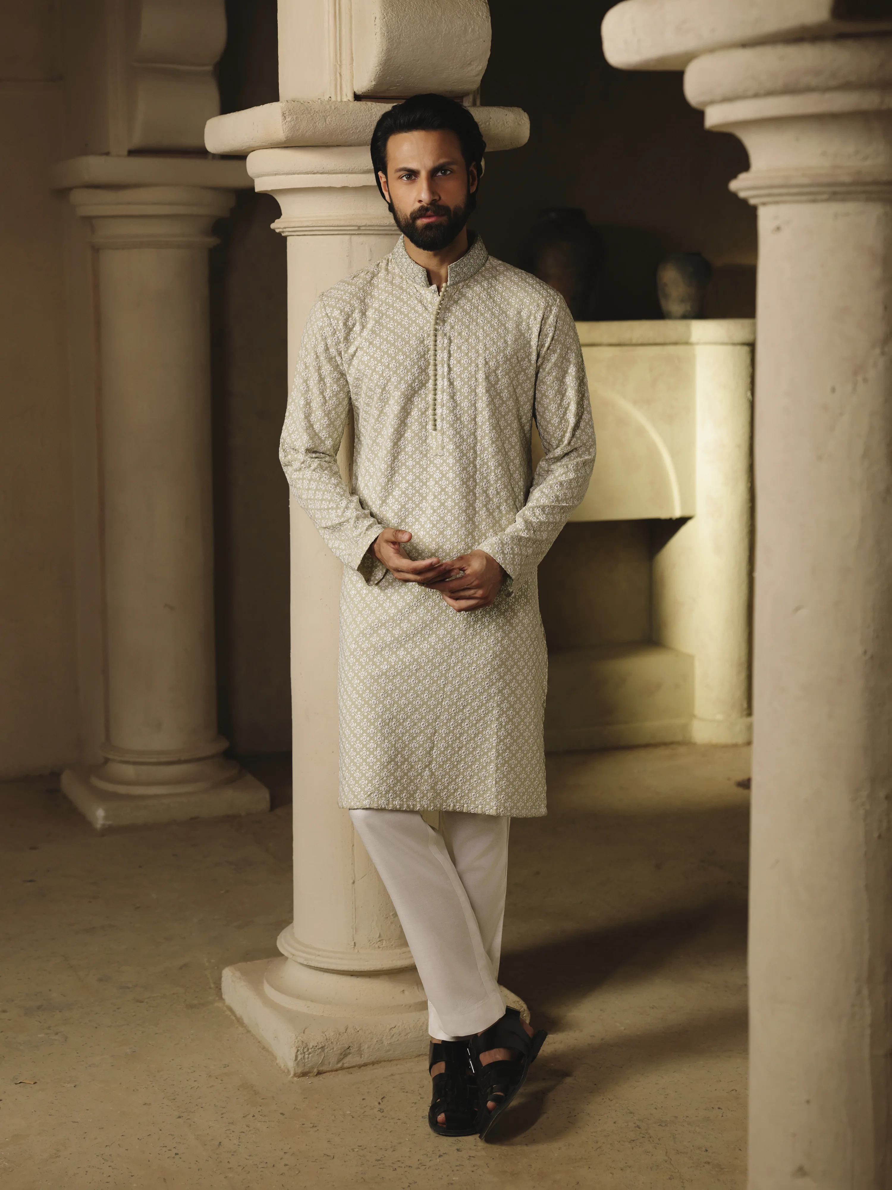 Embroidered Schiffli Kurta Pajama - ECMTKP5-012