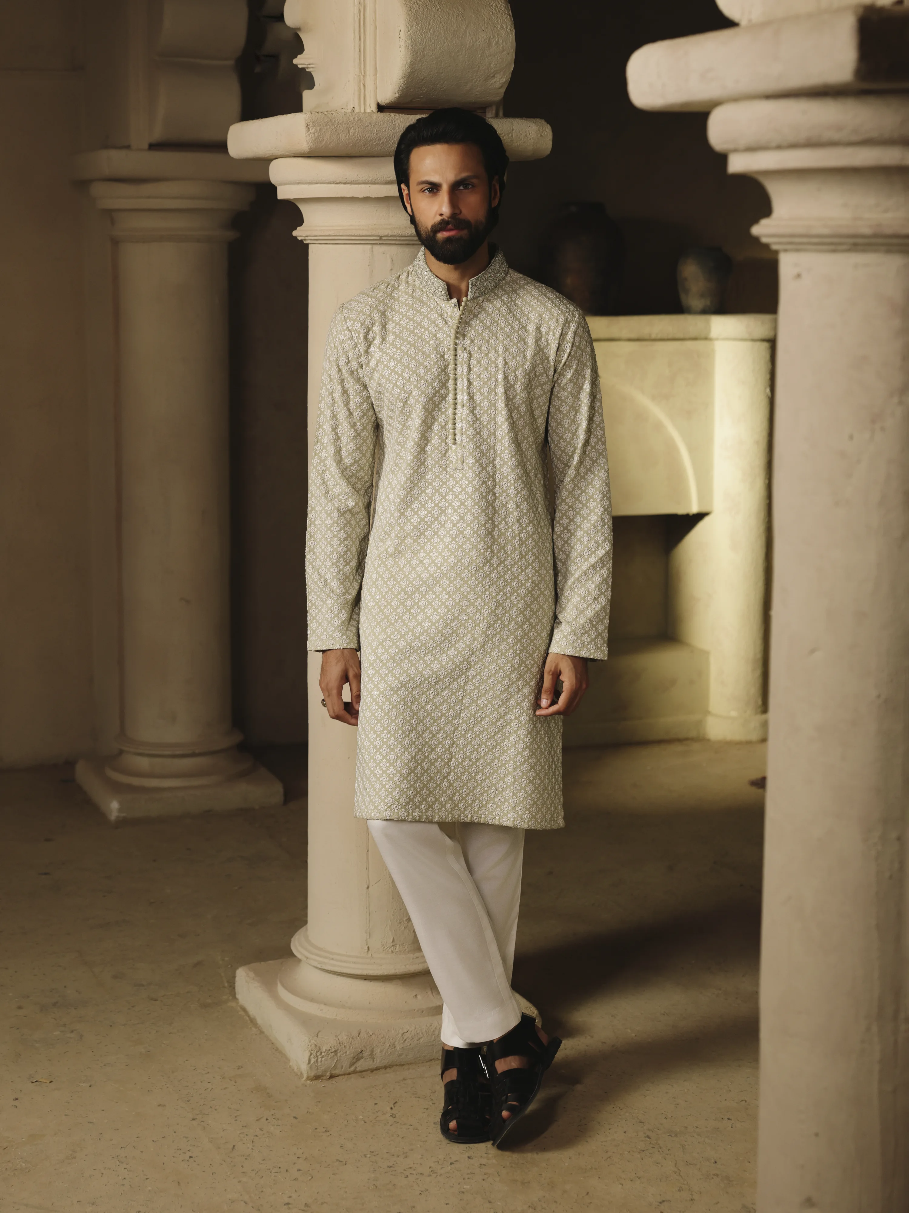 Embroidered Schiffli Kurta Pajama - ECMTKP5-012 - Image 3