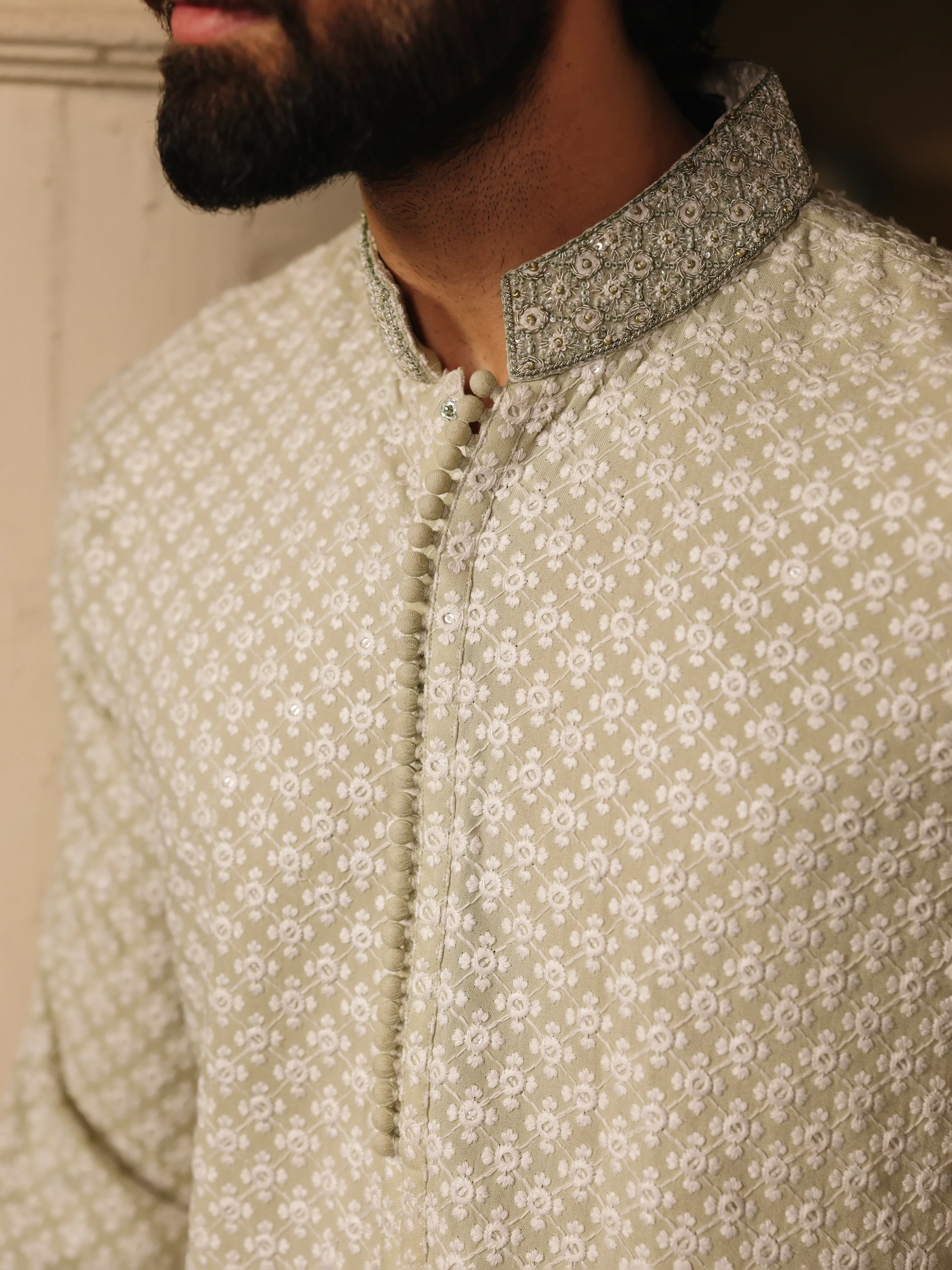 Embroidered Schiffli Kurta Pajama - ECMTKP5-012 - Image 4