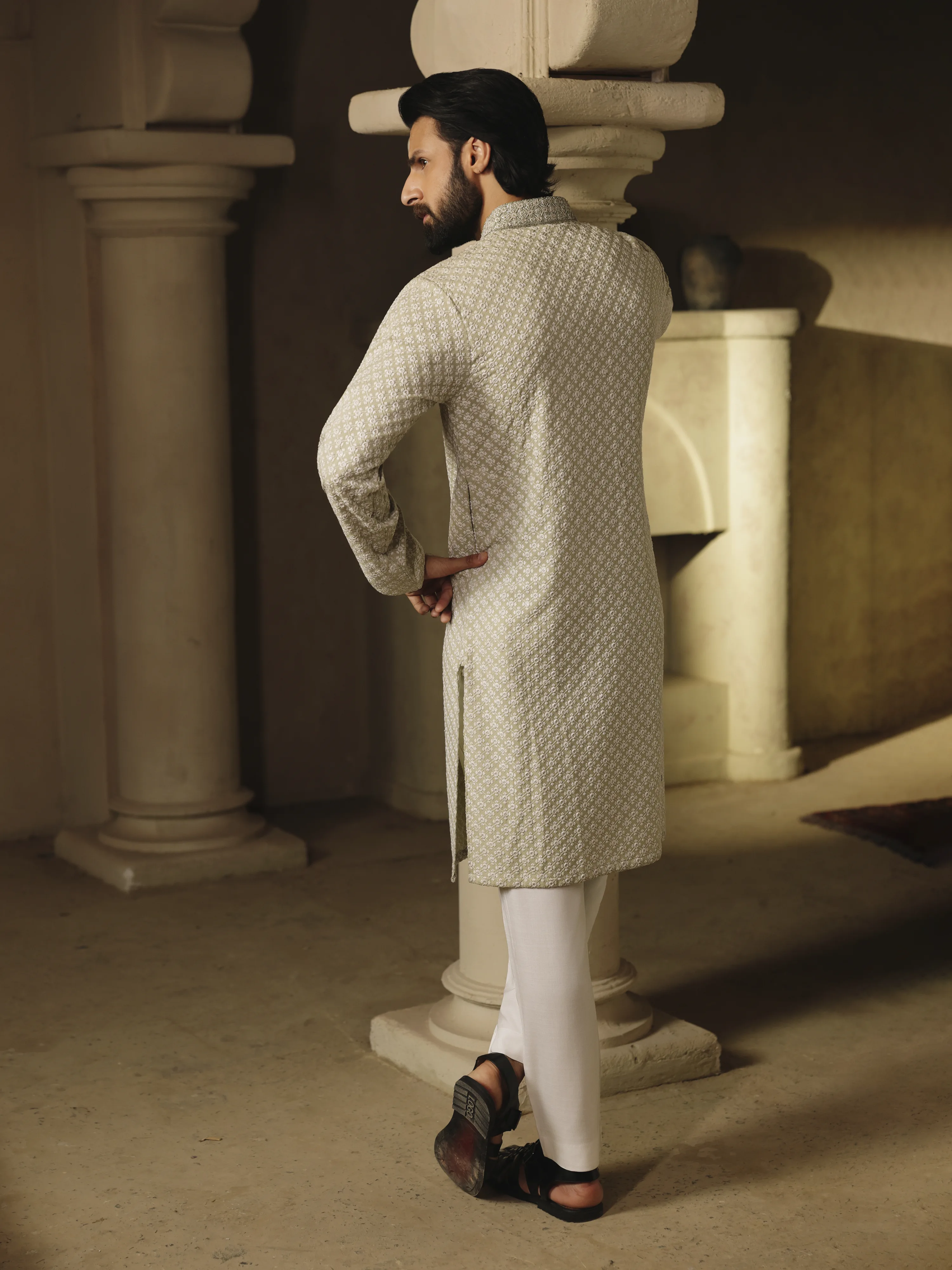 Embroidered Schiffli Kurta Pajama - ECMTKP5-012 - Image 6