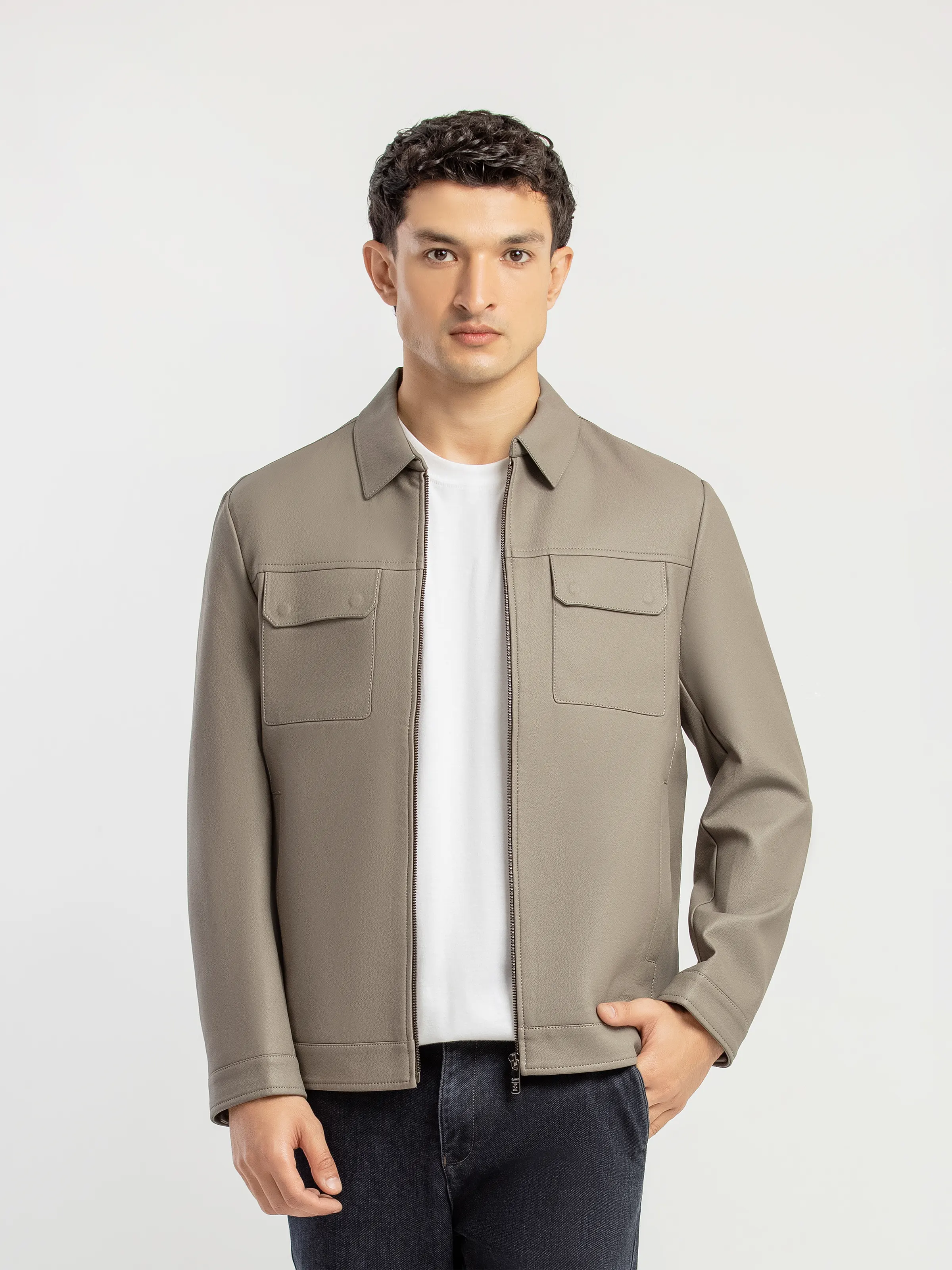 Double Pocket Leather Jacket - EMTJ5-008
