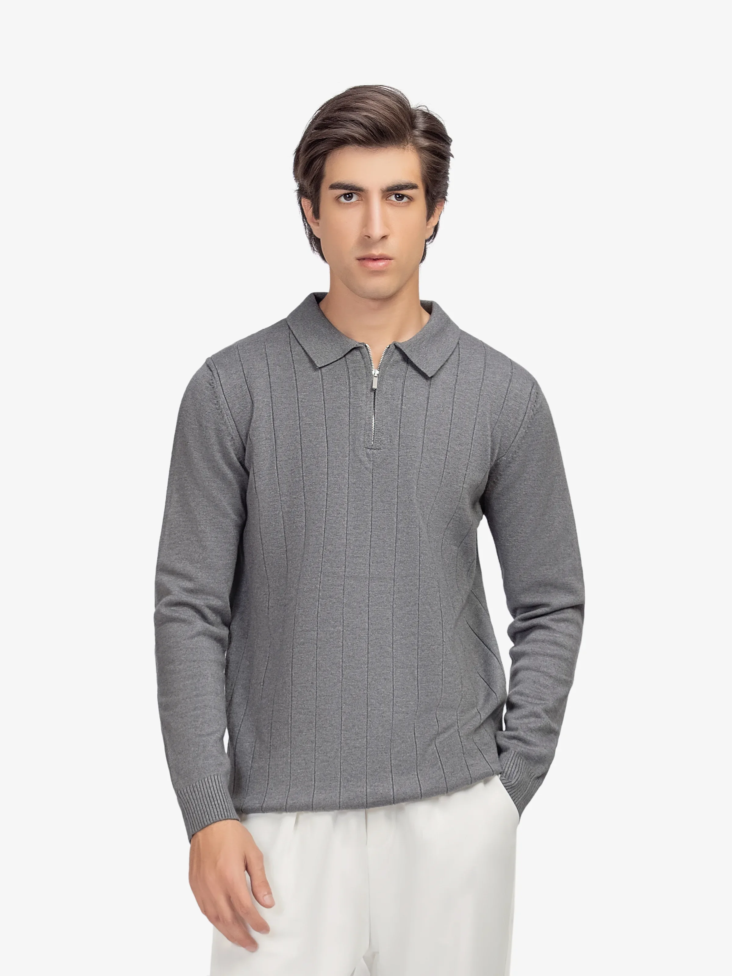 Drop Needle Zipper Sweater - EMTSWT5-029