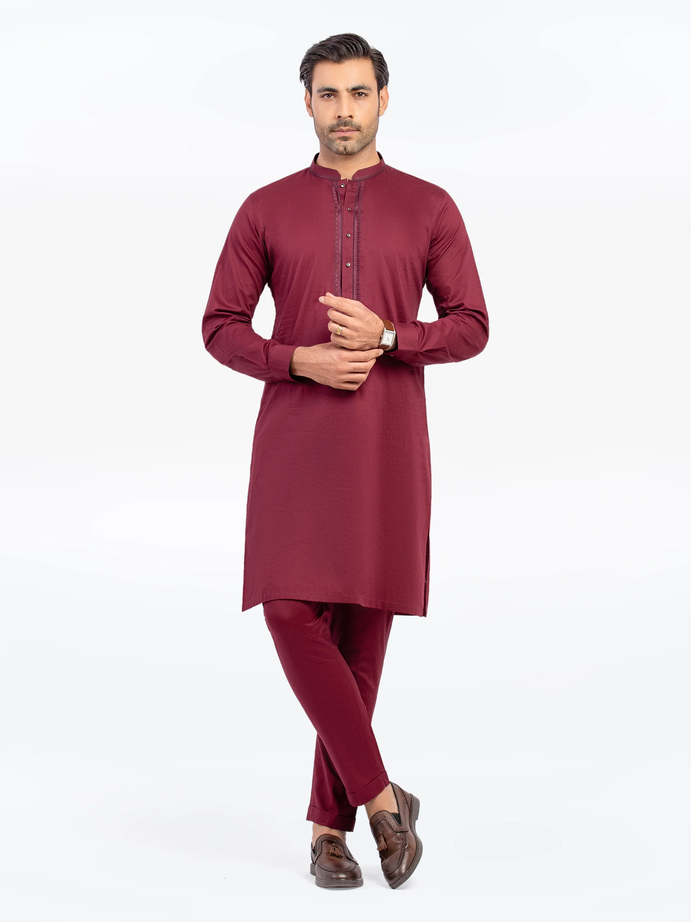 Embroidered Cotton Kurta Pajama - EMTKPT5-065