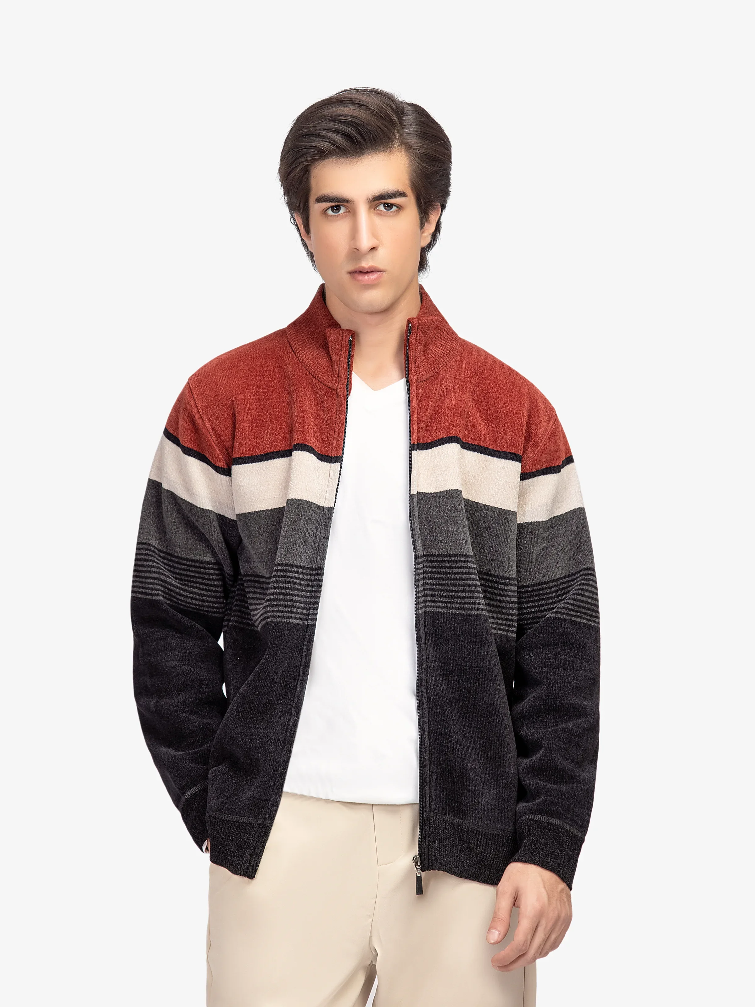 Striped Zipper Sweater - EMTSWT5-010