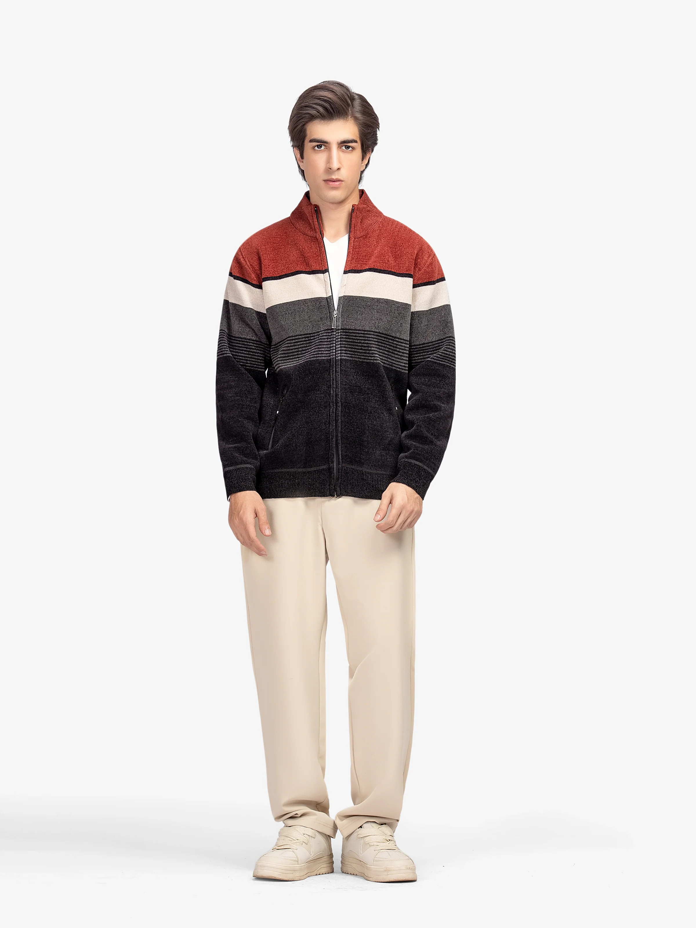 Striped Zipper Sweater - EMTSWT5-010 - Image 3