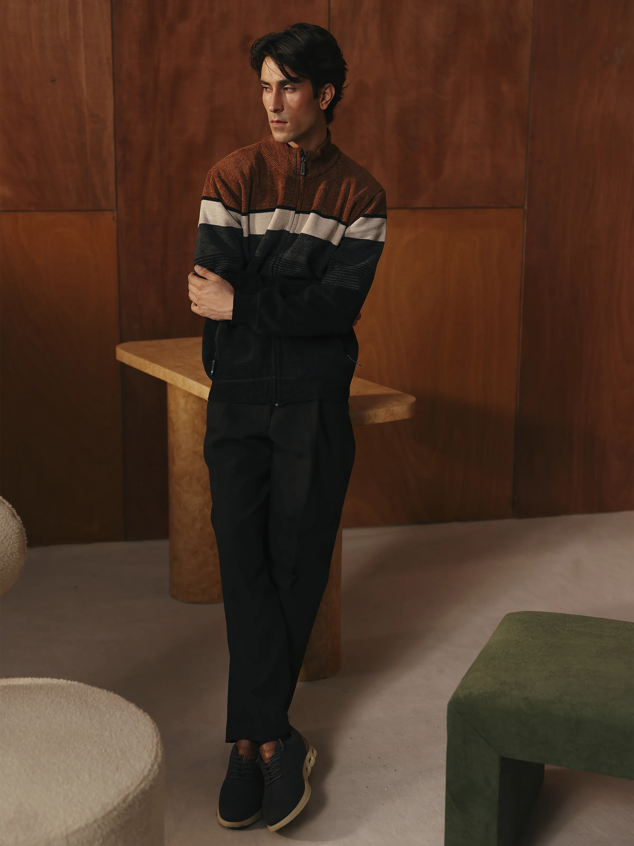 Striped Zipper Sweater - EMTSWT5-011 - Image 4