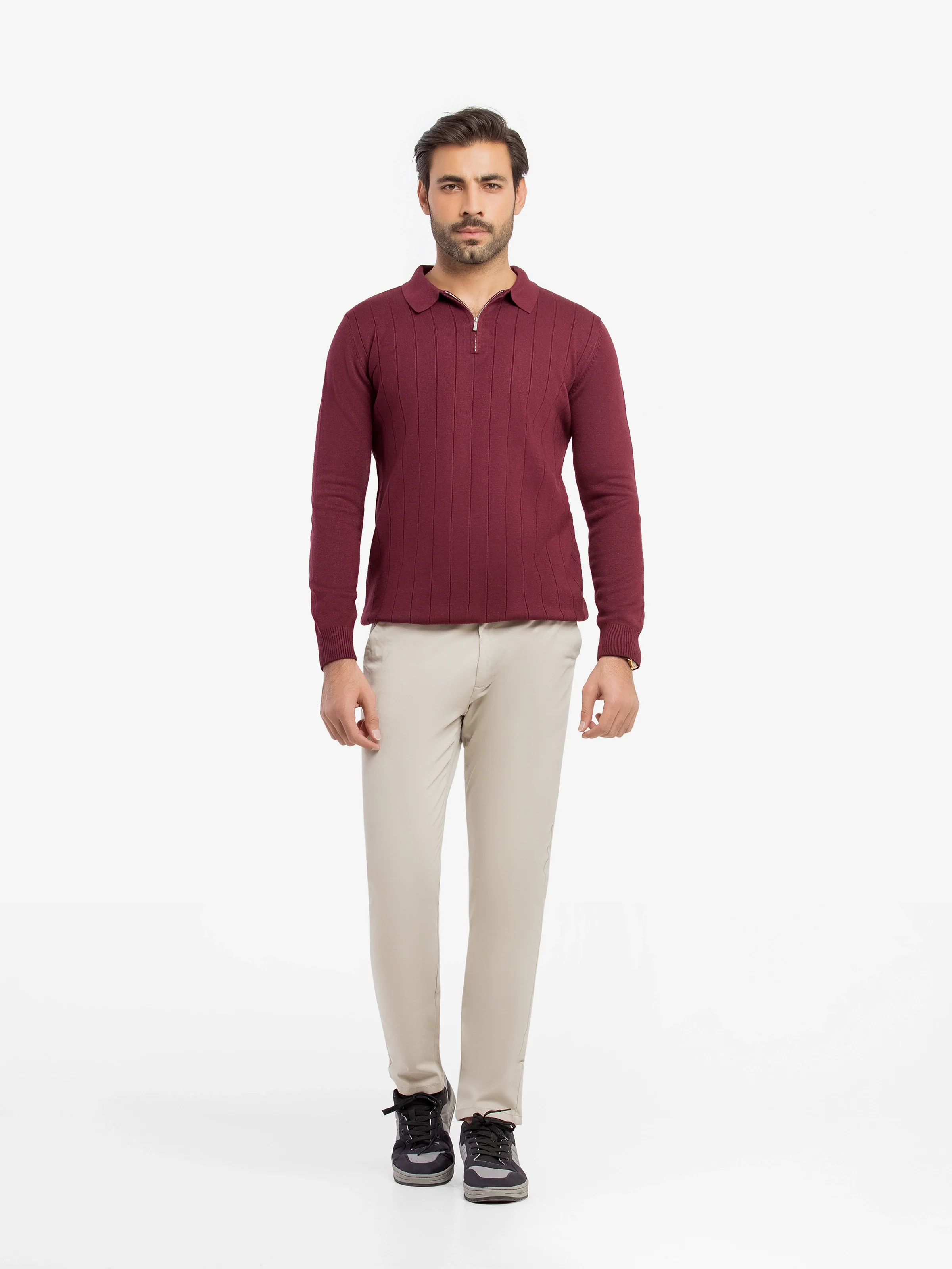 Drop Needle Zipper Sweater - EMTSWT5-032 - Image 3