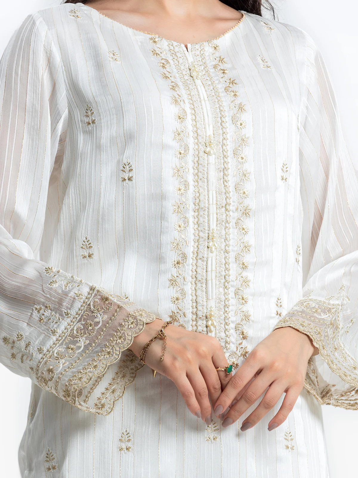 Embroidered Chiffon Shirt Trouser - EWTPLE24-00013ST - Image 3