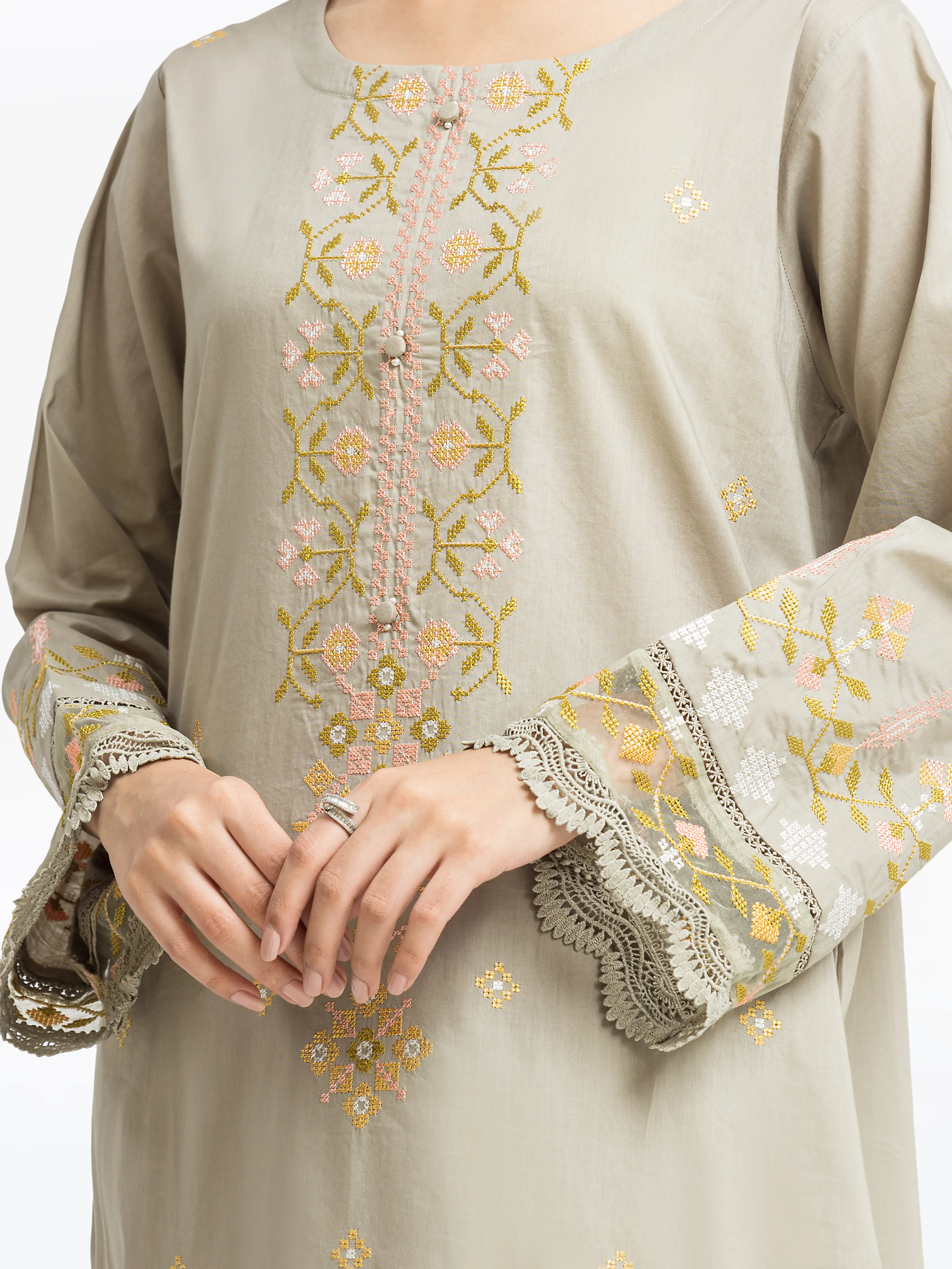 Embroidered Cambric Shirt Trouser - EWTKE24-81052ST - Image 3