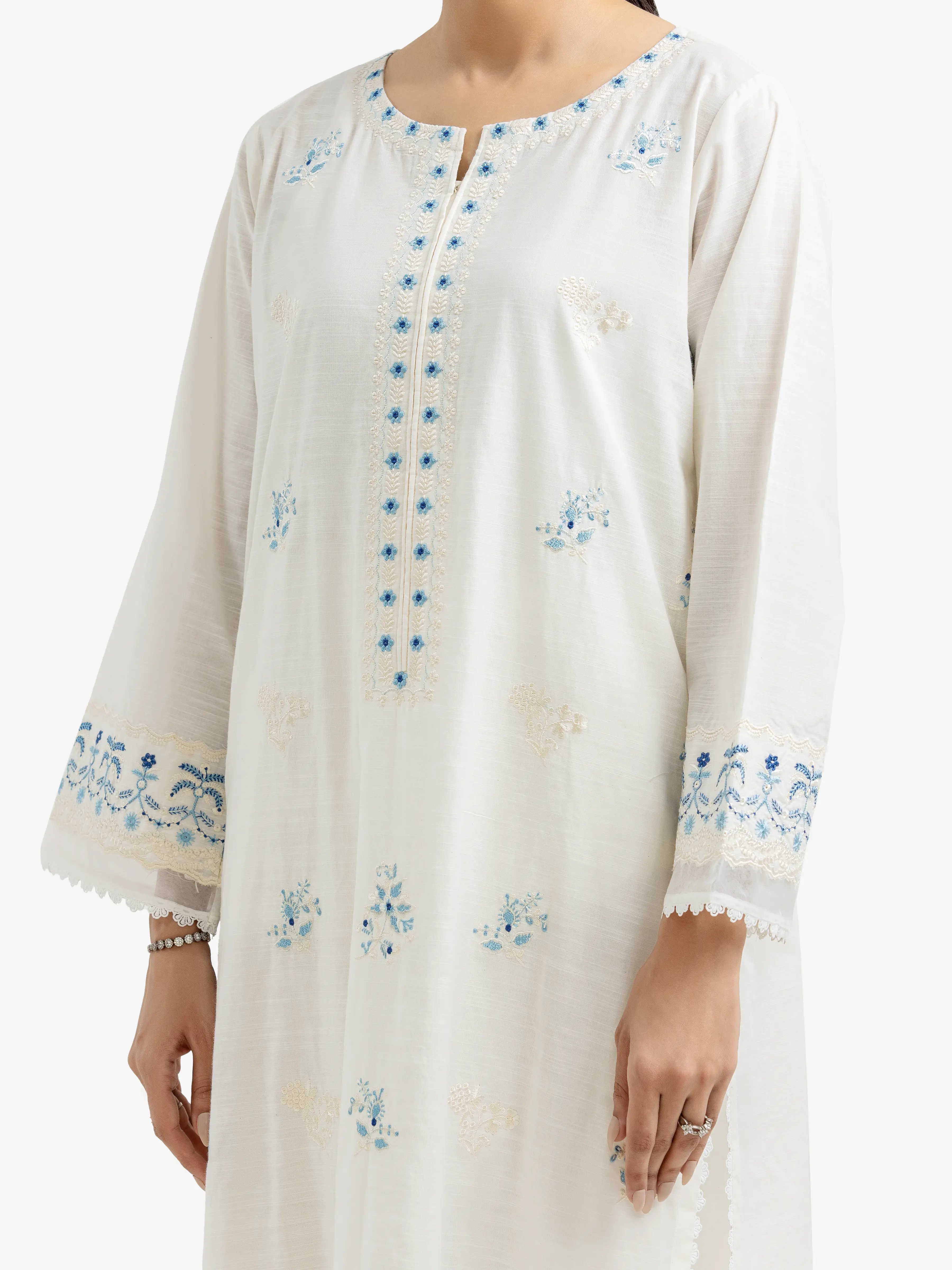 Embroidered Cotton Slub Shirt Trouser - EWTKE24-81173ST - Image 3