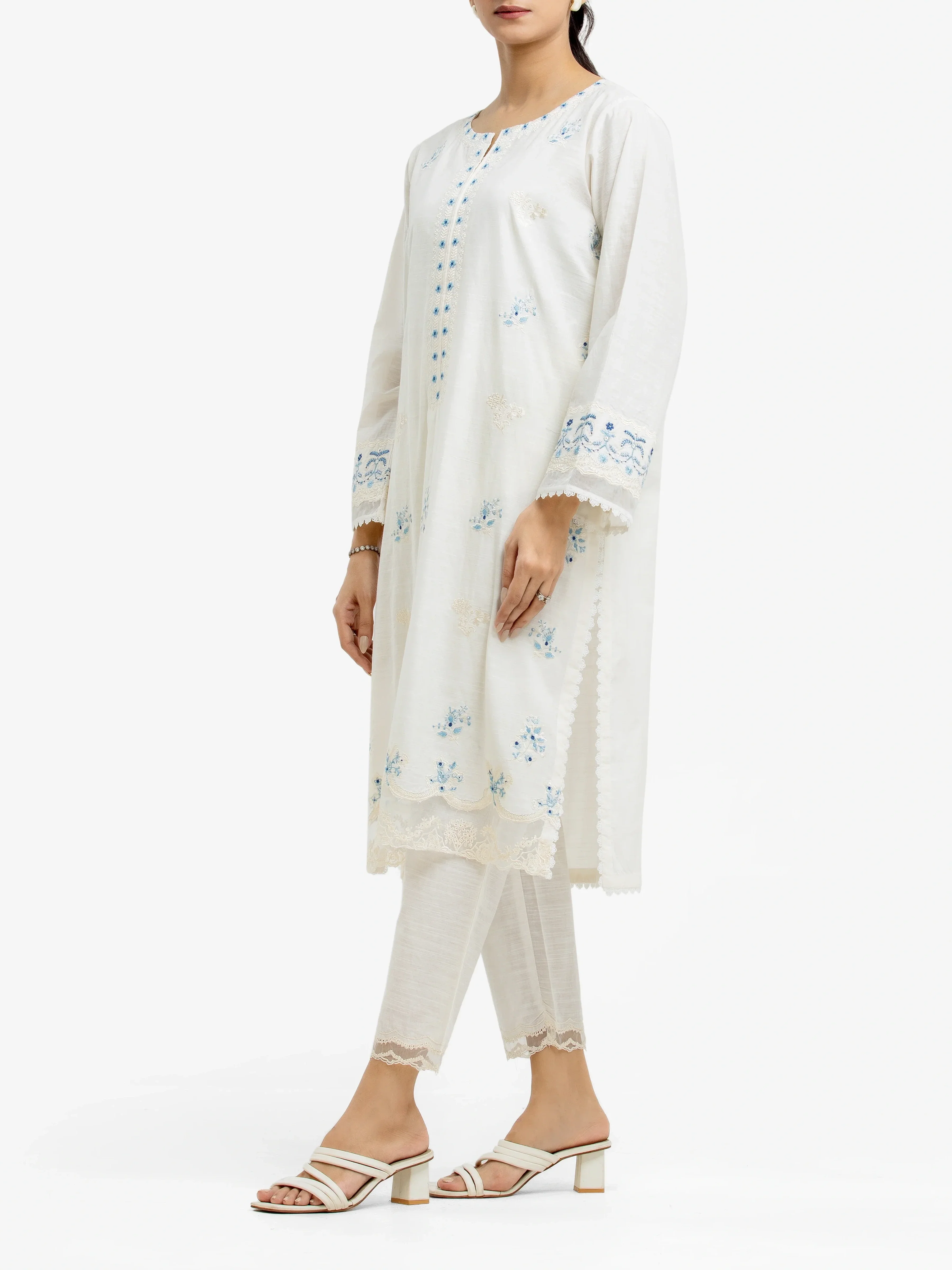 Embroidered Cotton Slub Shirt Trouser - EWTKE24-81173ST - Image 4