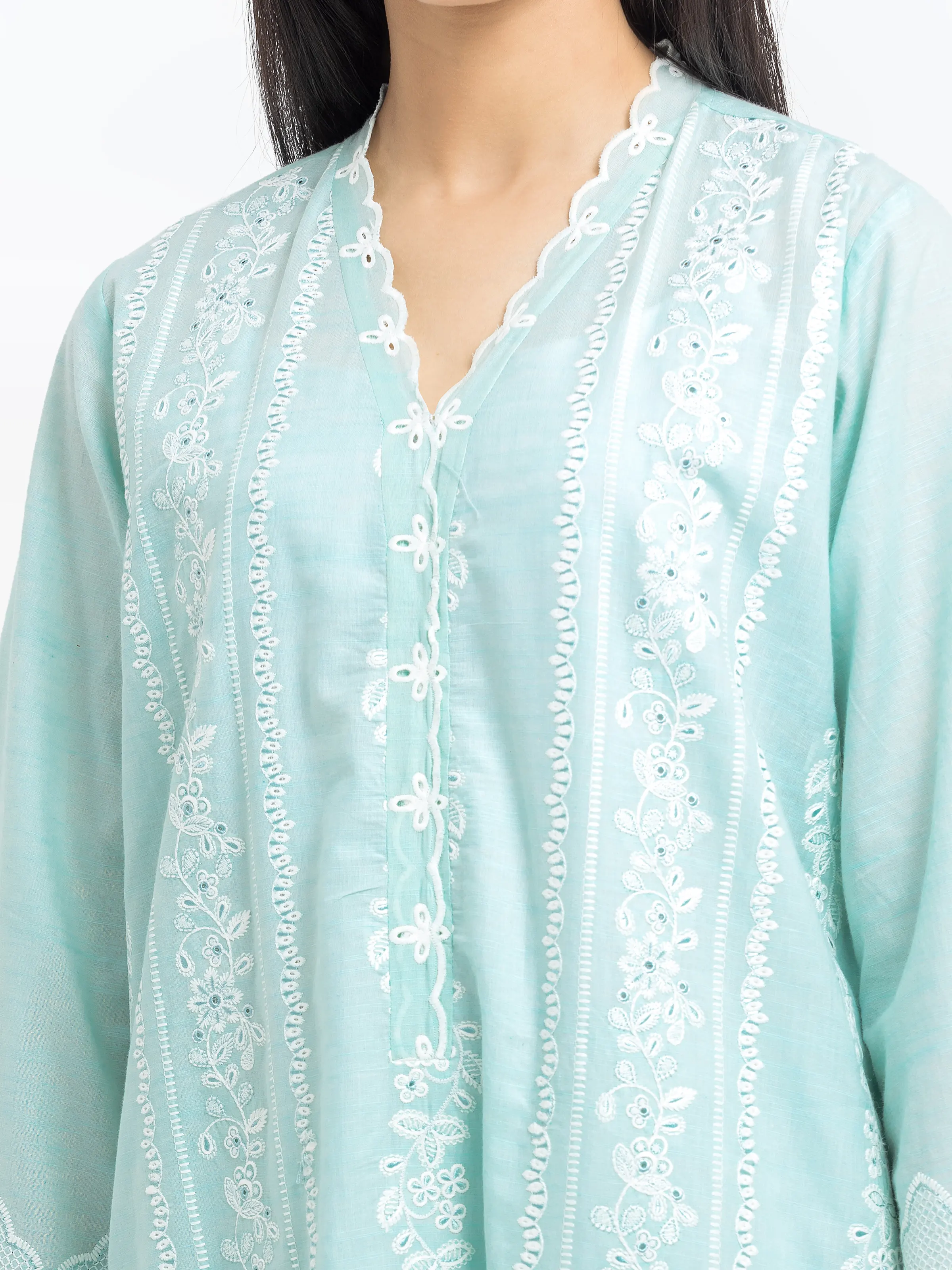 Embroidered Cotton Slub Shirt Trouser - EWTKE24-81175ST - Image 3