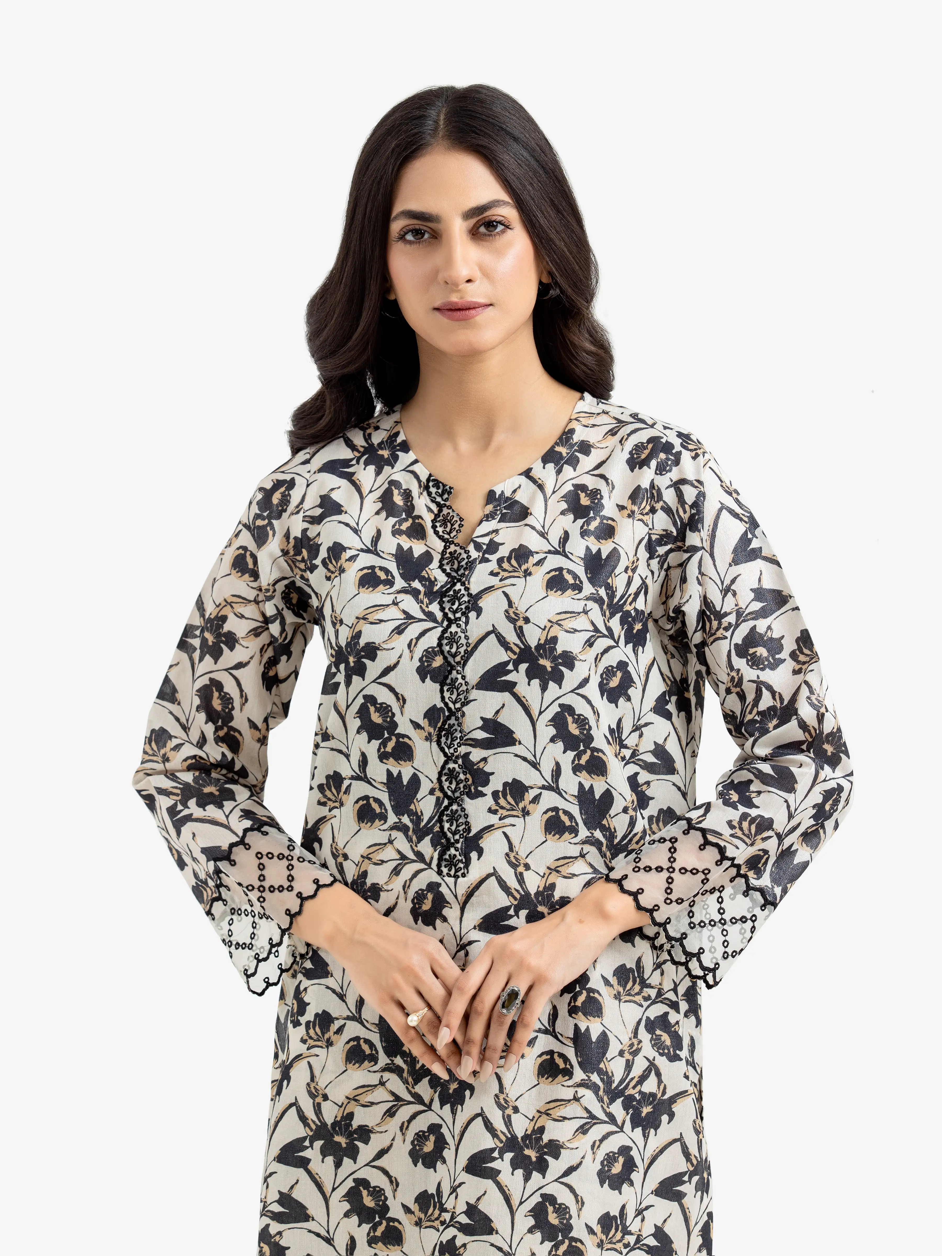 Embroidered Cotton Zari Shirt Trouser - EWTKE24-81163ST - Image 2