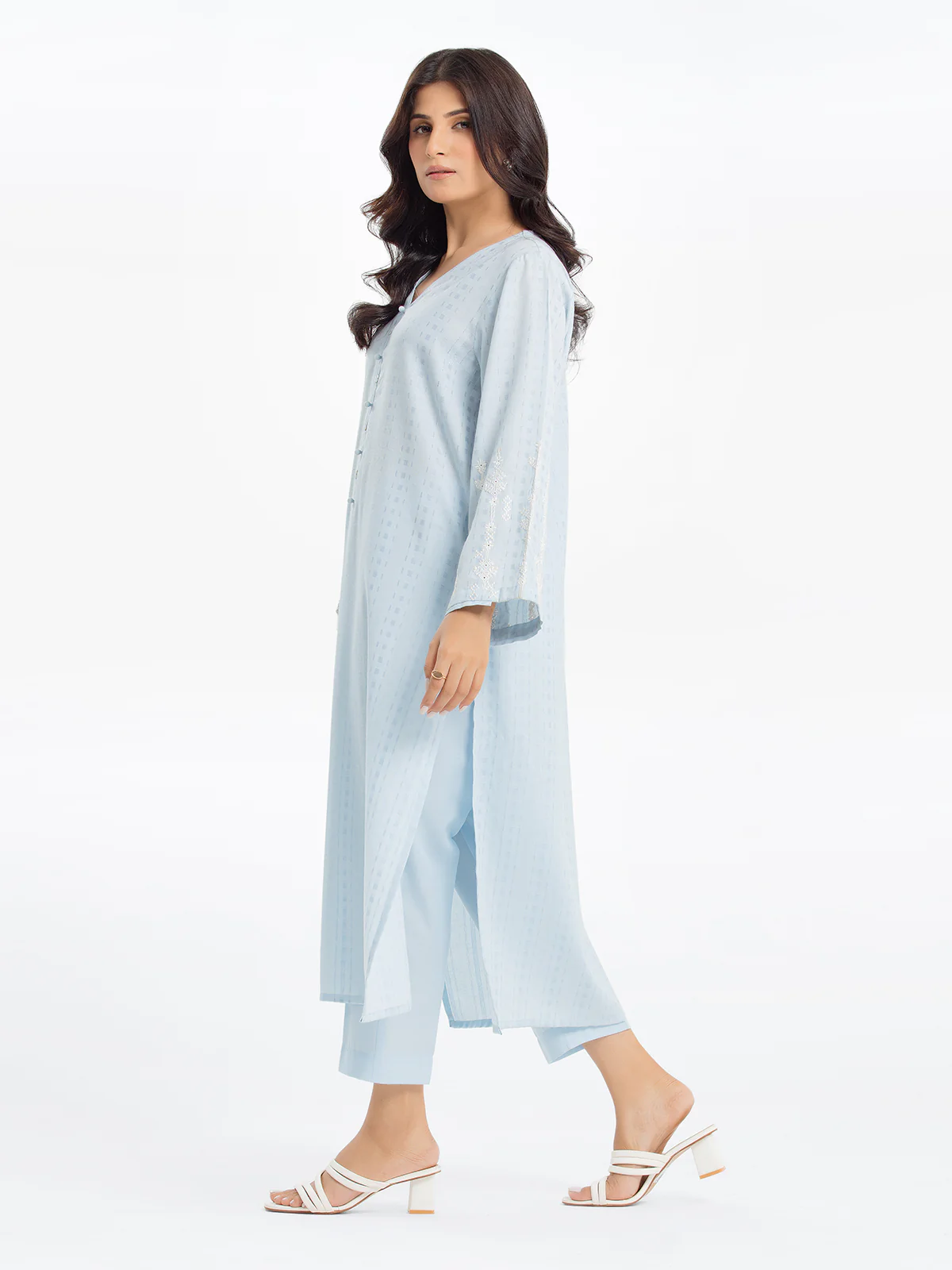 Embroidered Dobby Shirt Trouser - EWTKE24-69659ST - Image 4
