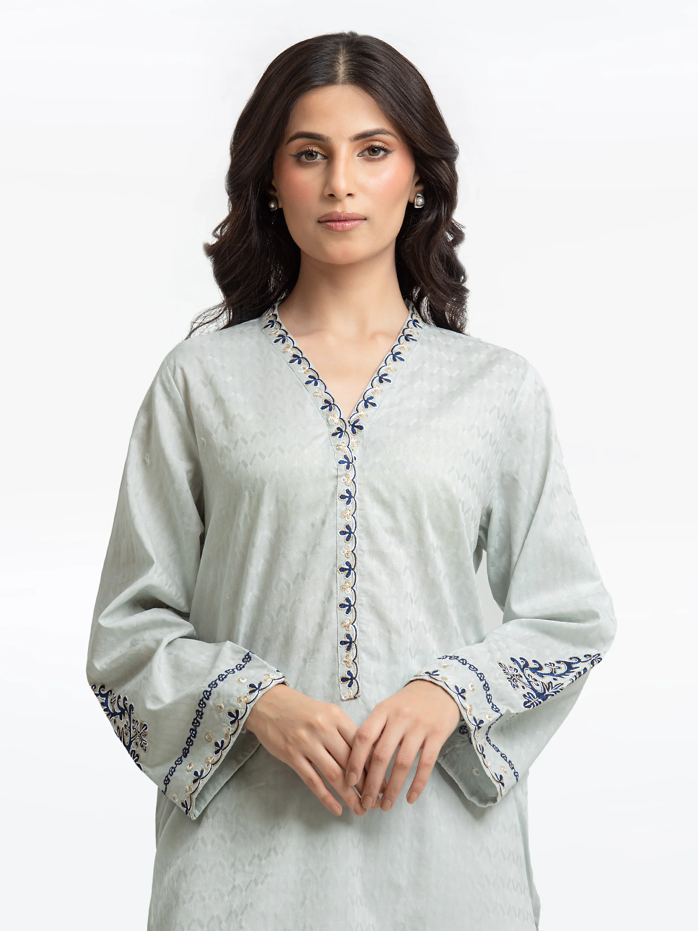 Embroidered Dobby Shirt Trouser - EWTKE24-69682ST