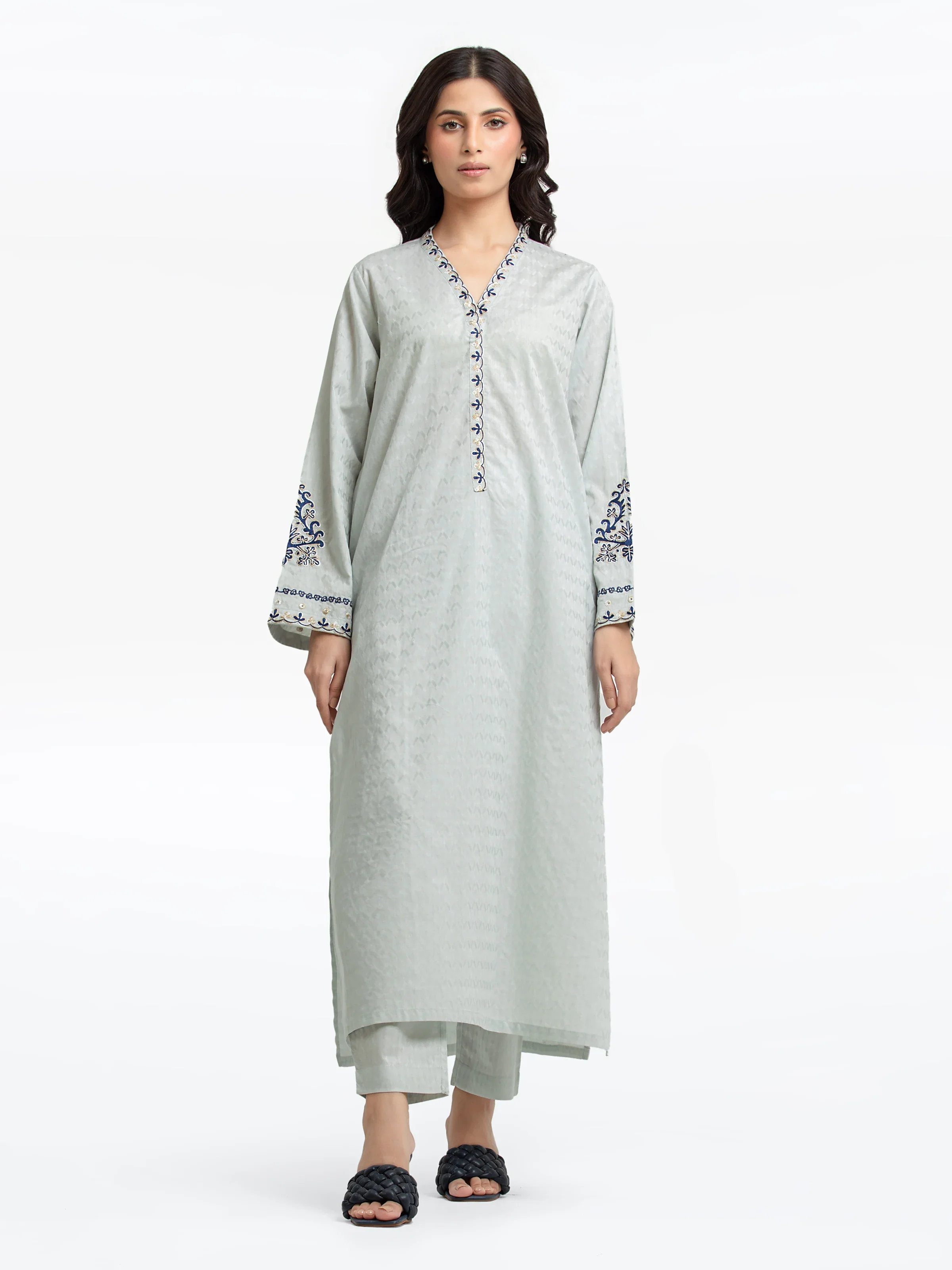 Embroidered Dobby Shirt Trouser - EWTKE24-69682ST - Image 2