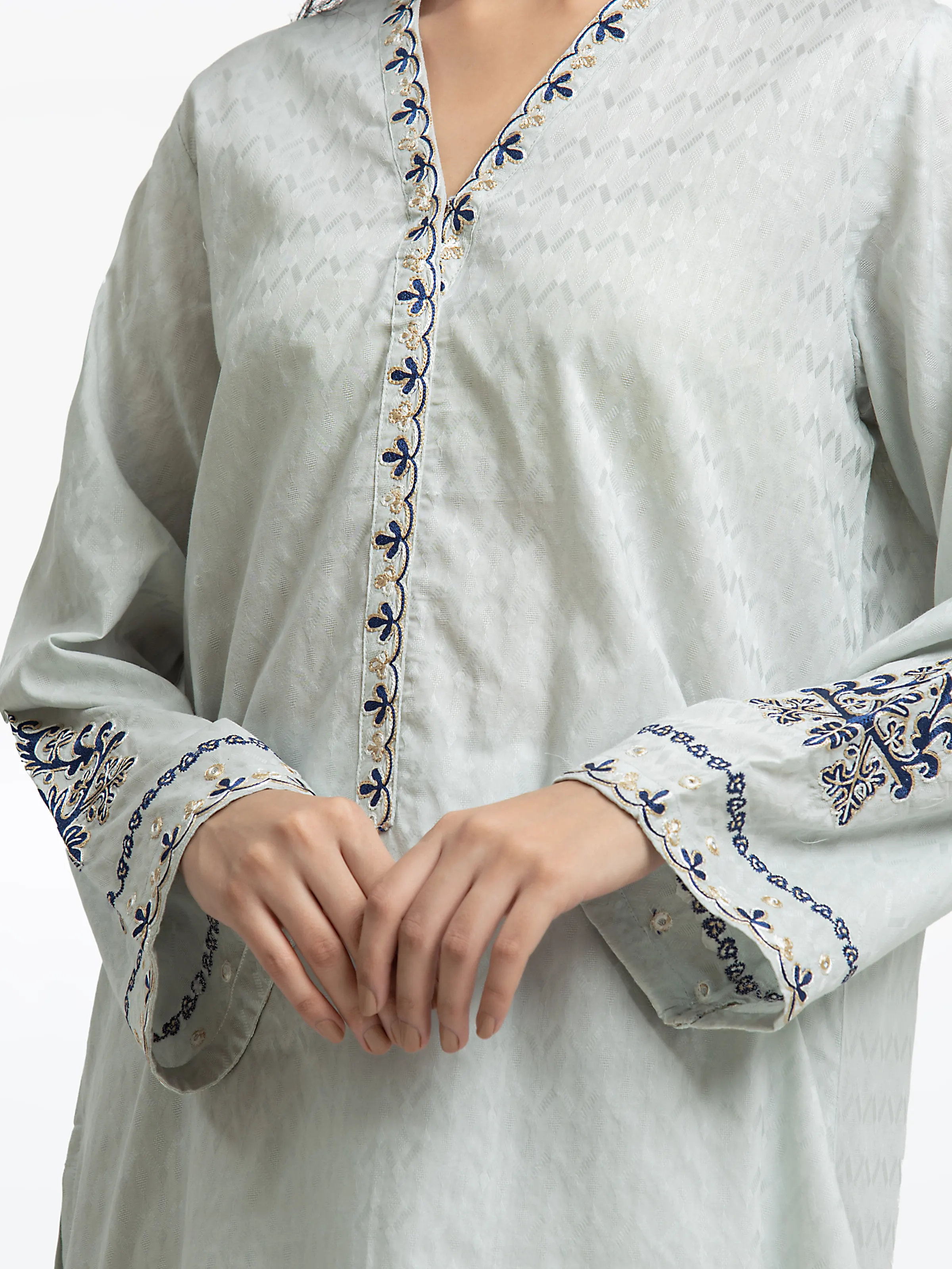 Embroidered Dobby Shirt Trouser - EWTKE24-69682ST - Image 3