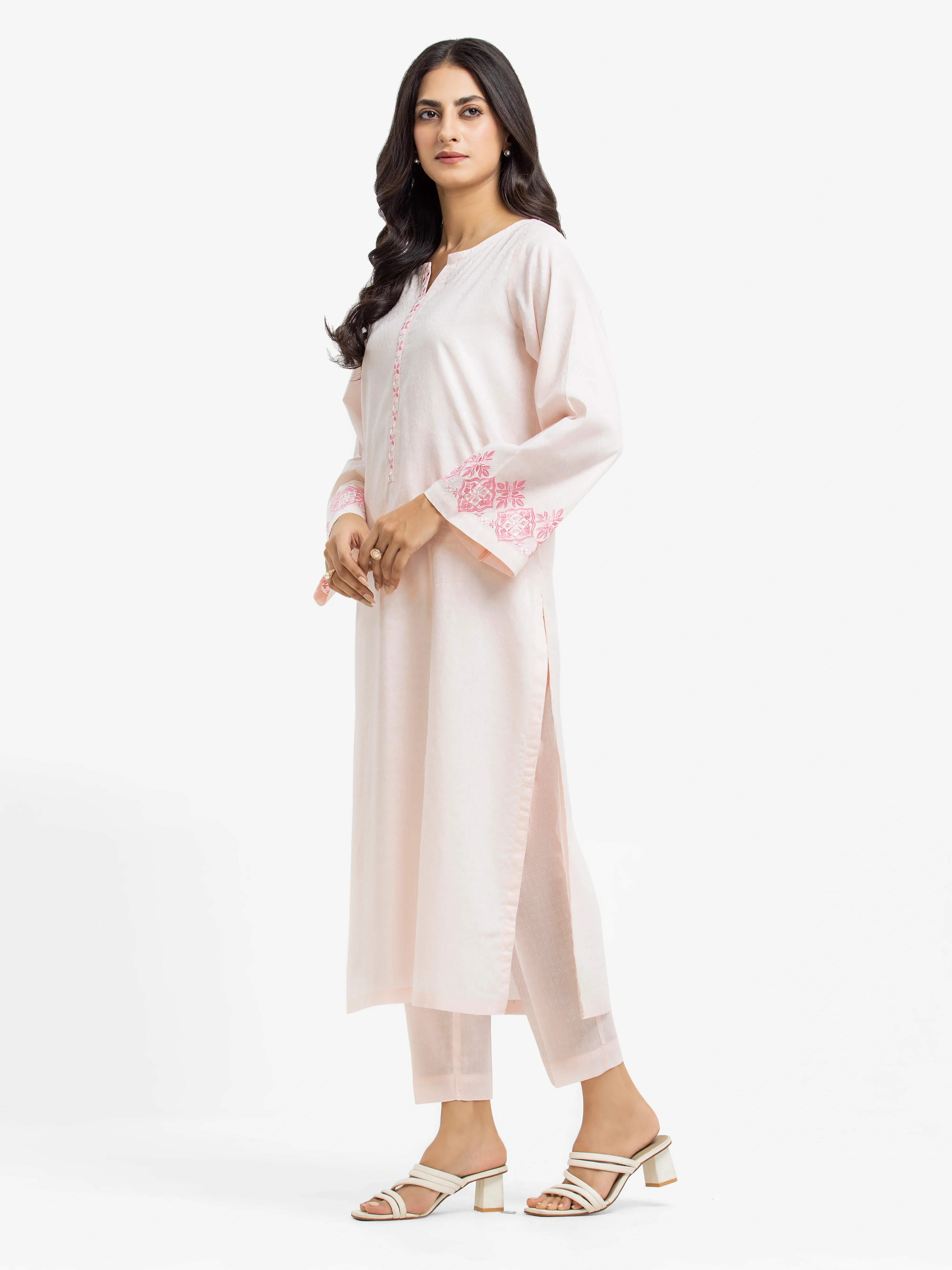 Embroidered Dobby Shirt Trouser - EWTKE24-69684ST - Image 4