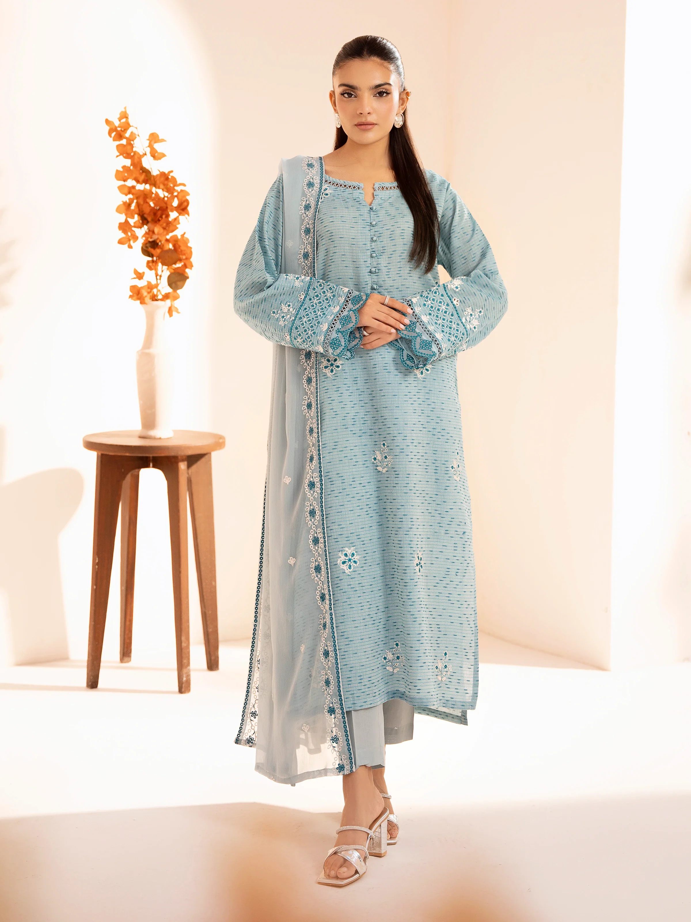 Embroidered Dobby Shirt Trouser - EWTKE24-80324ST