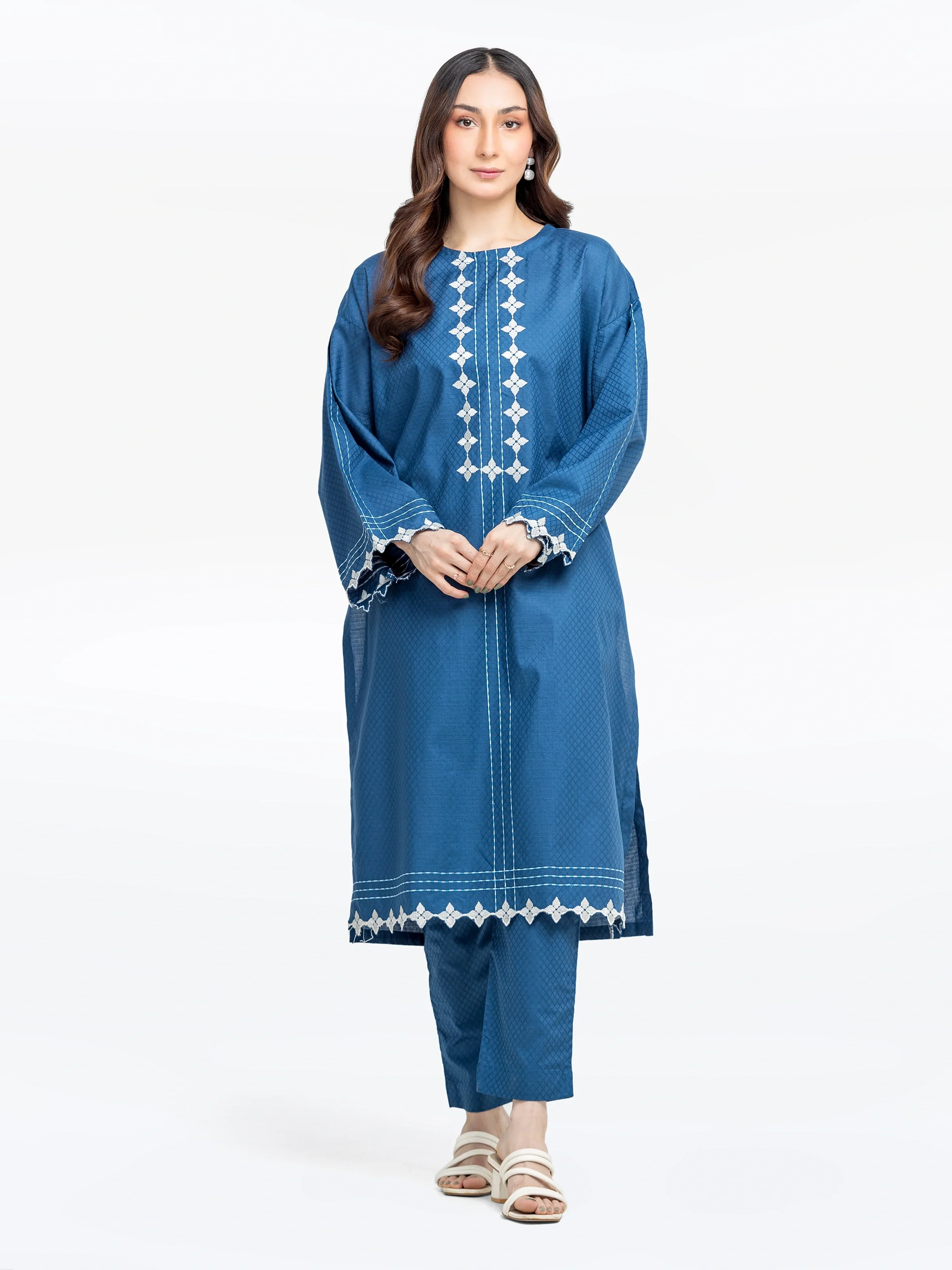 Embroidered Dobby Shirt Trouser - EWTKE24-81454ST - Image 2